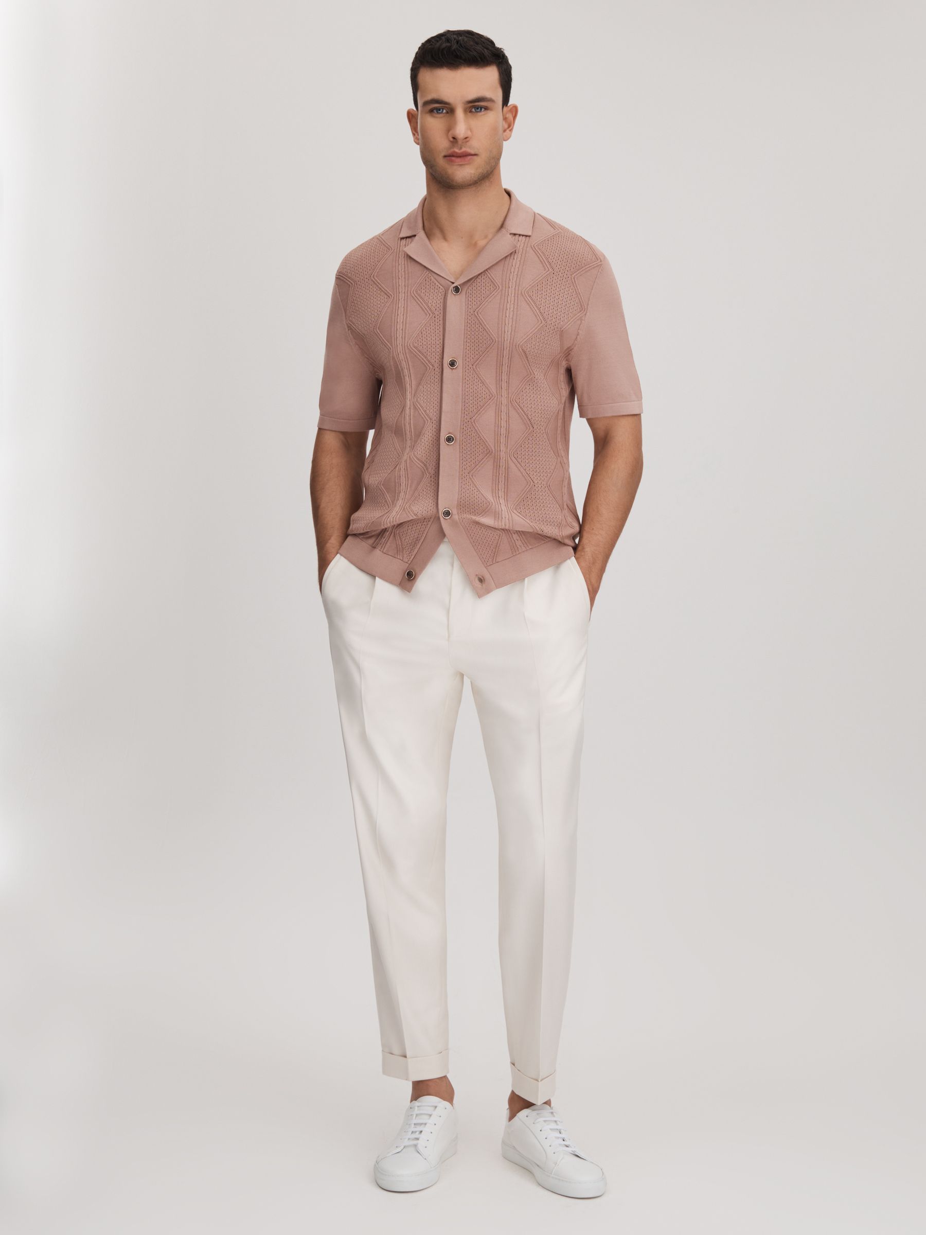 Cable Knit Cuban Collar Shirt in Rose - Image 3 of 6