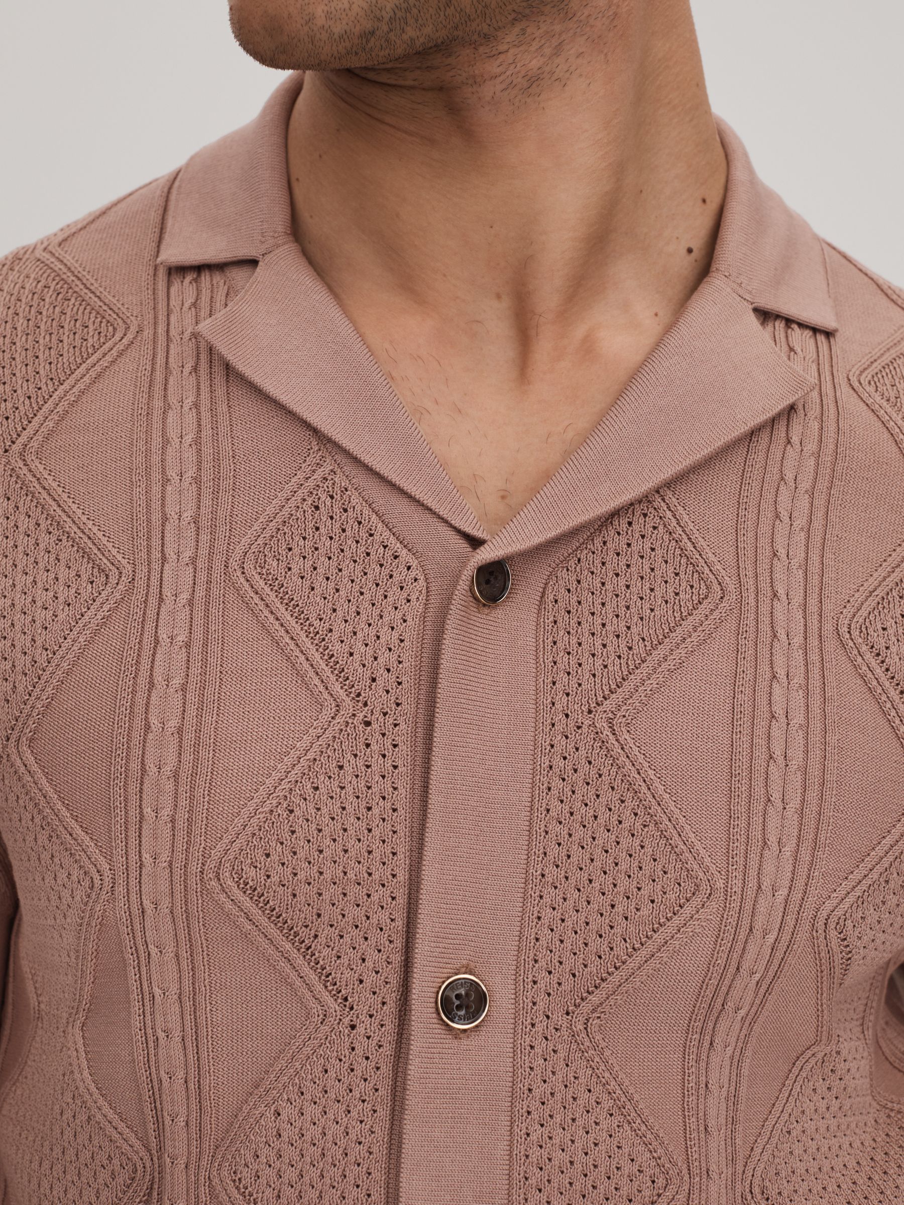 Cable Knit Cuban Collar Shirt in Rose - Image 4 of 6