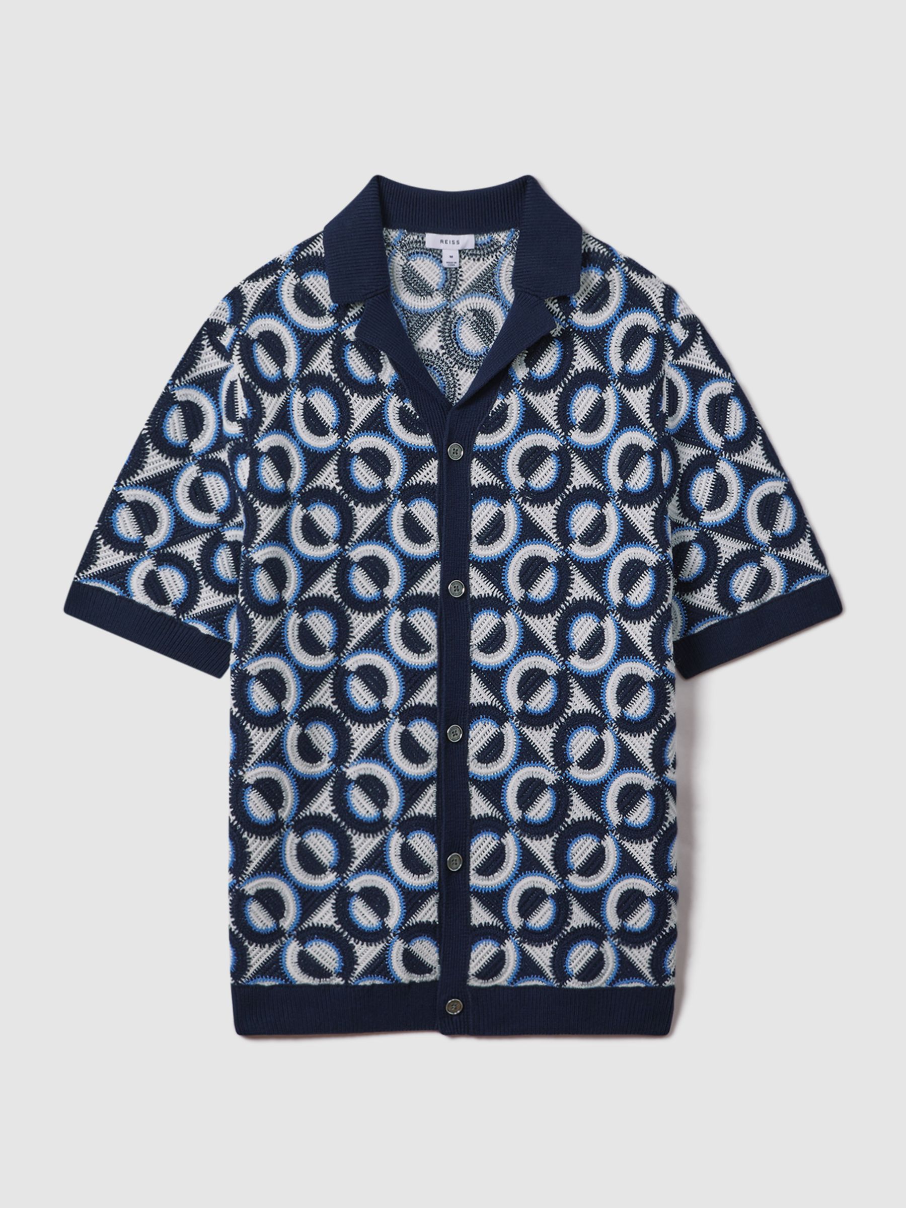 Crochet Cuban Collar Shirt in Navy - Image 2 of 7