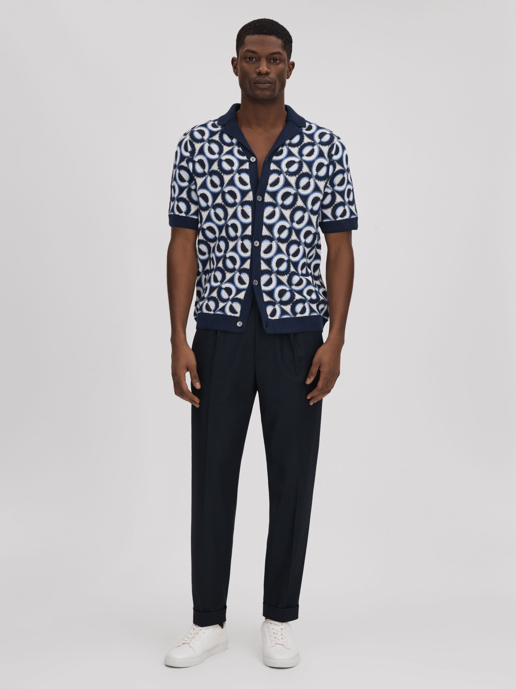 Crochet Cuban Collar Shirt in Navy - Image 3 of 7