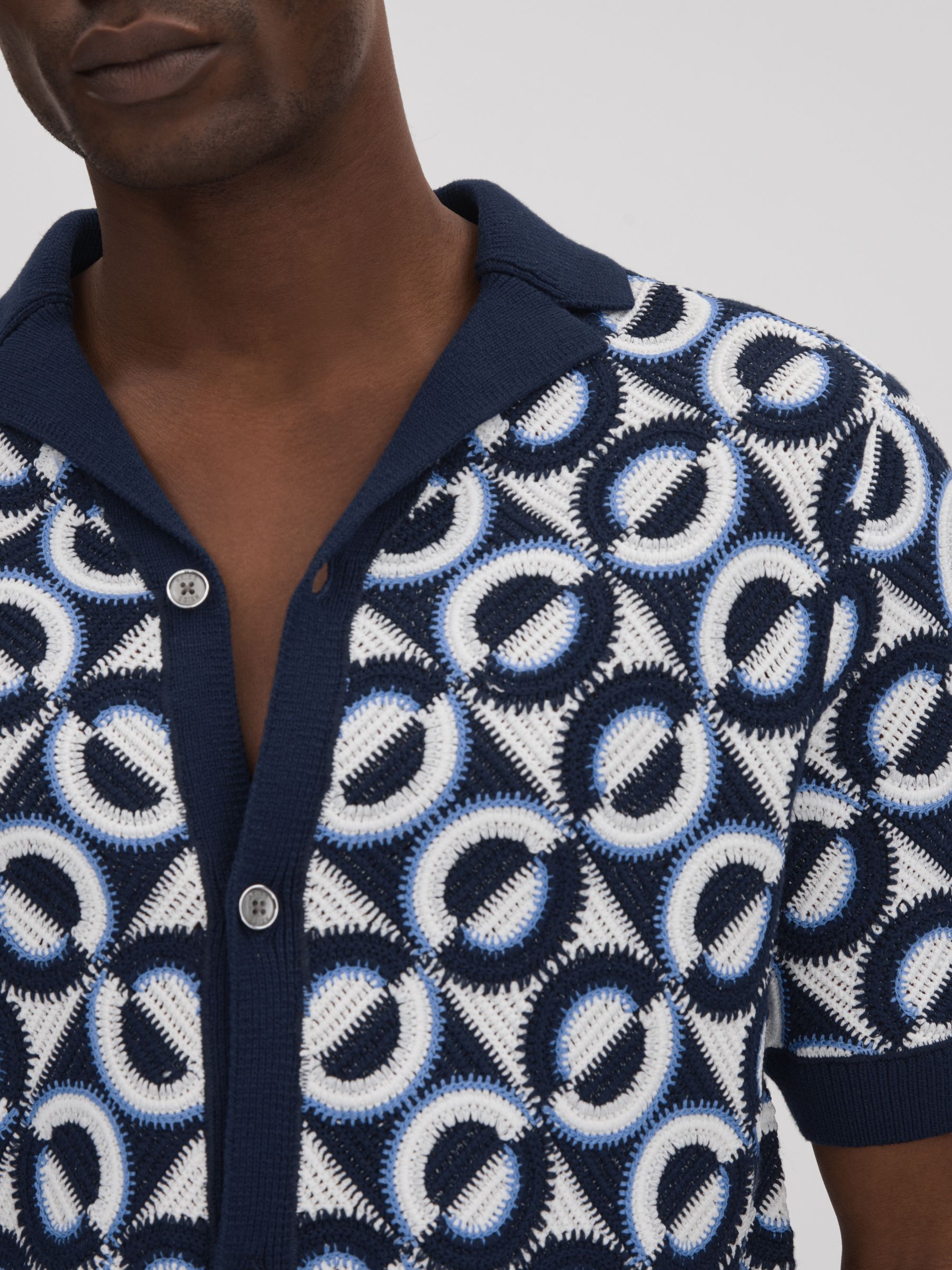 Crochet Cuban Collar Shirt in Navy - Image 4 of 7