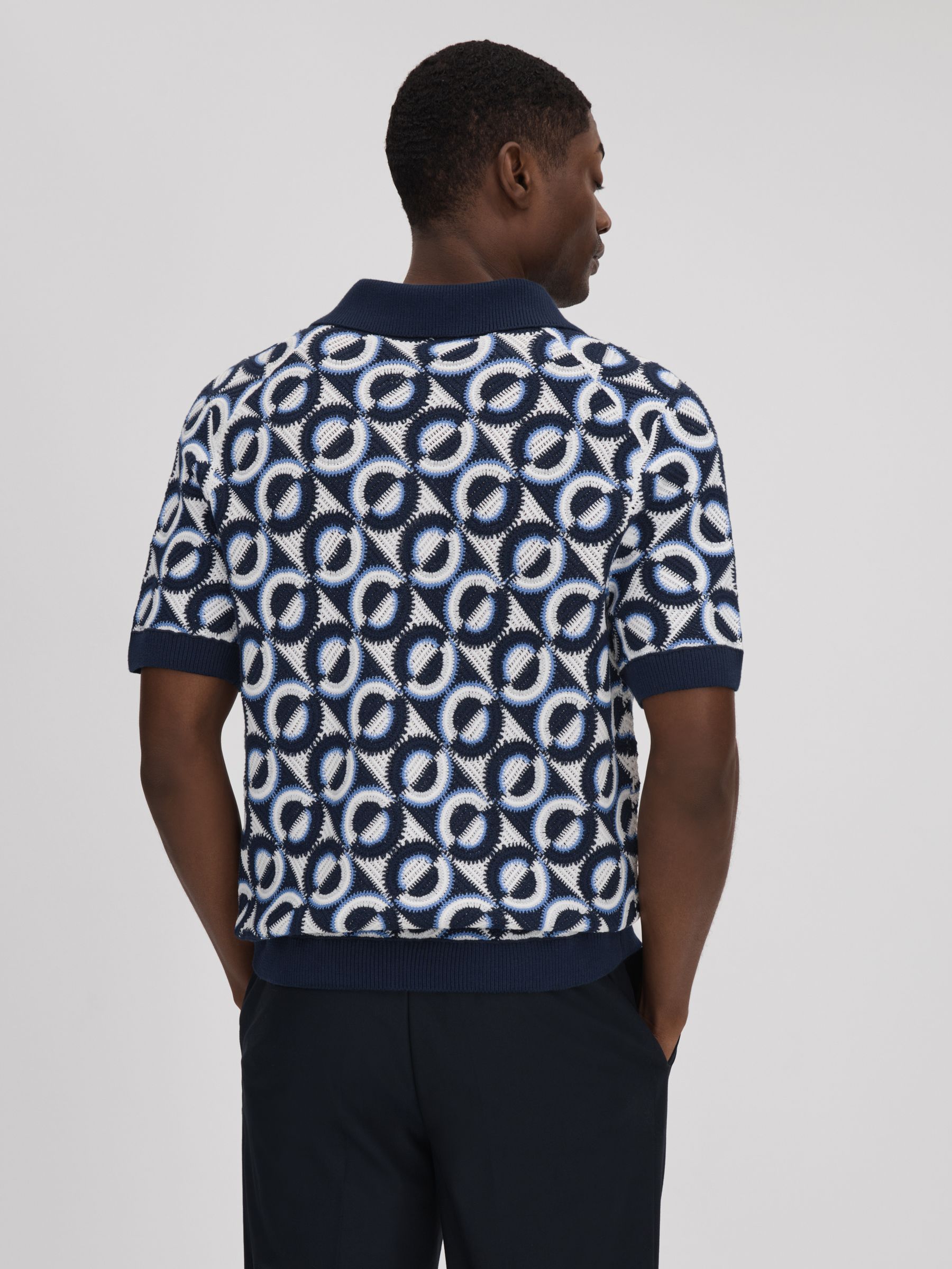 Crochet Cuban Collar Shirt in Navy - Image 5 of 7