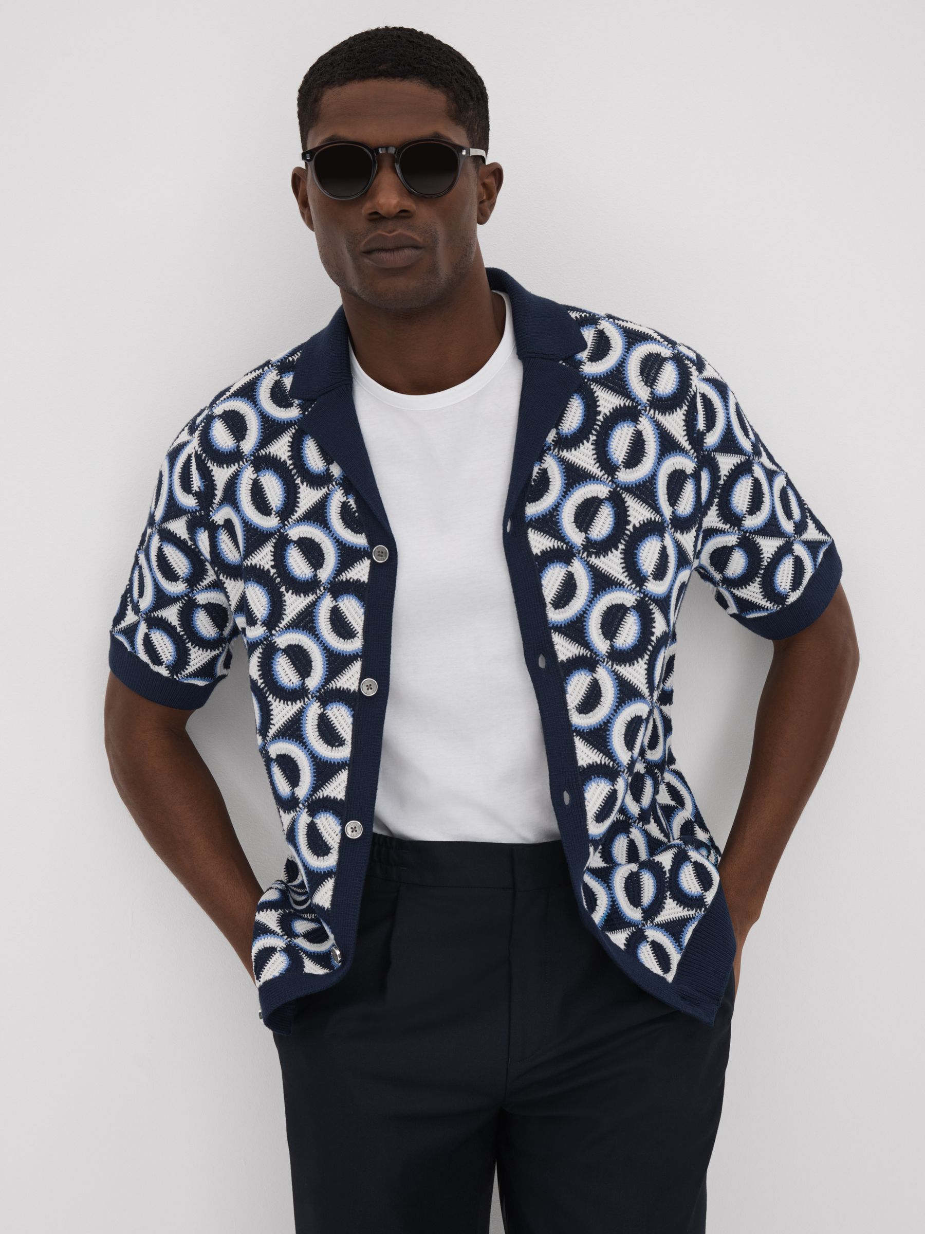 Crochet Cuban Collar Shirt in Navy - Image 6 of 7