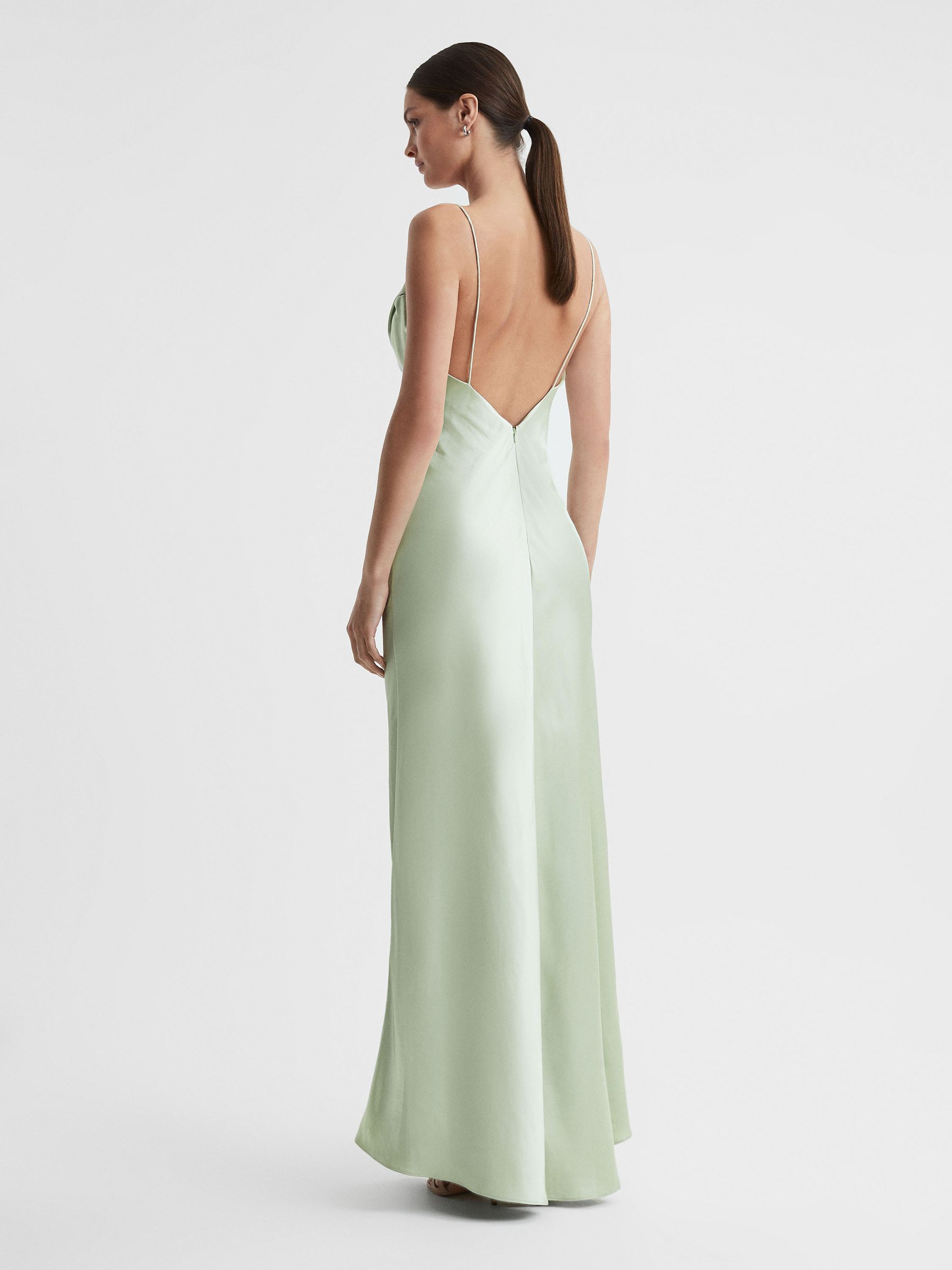Rachel Gilbert Seafoam Satin Cowl Neck Maxi Dress in Seafoam - Image 4 of 6