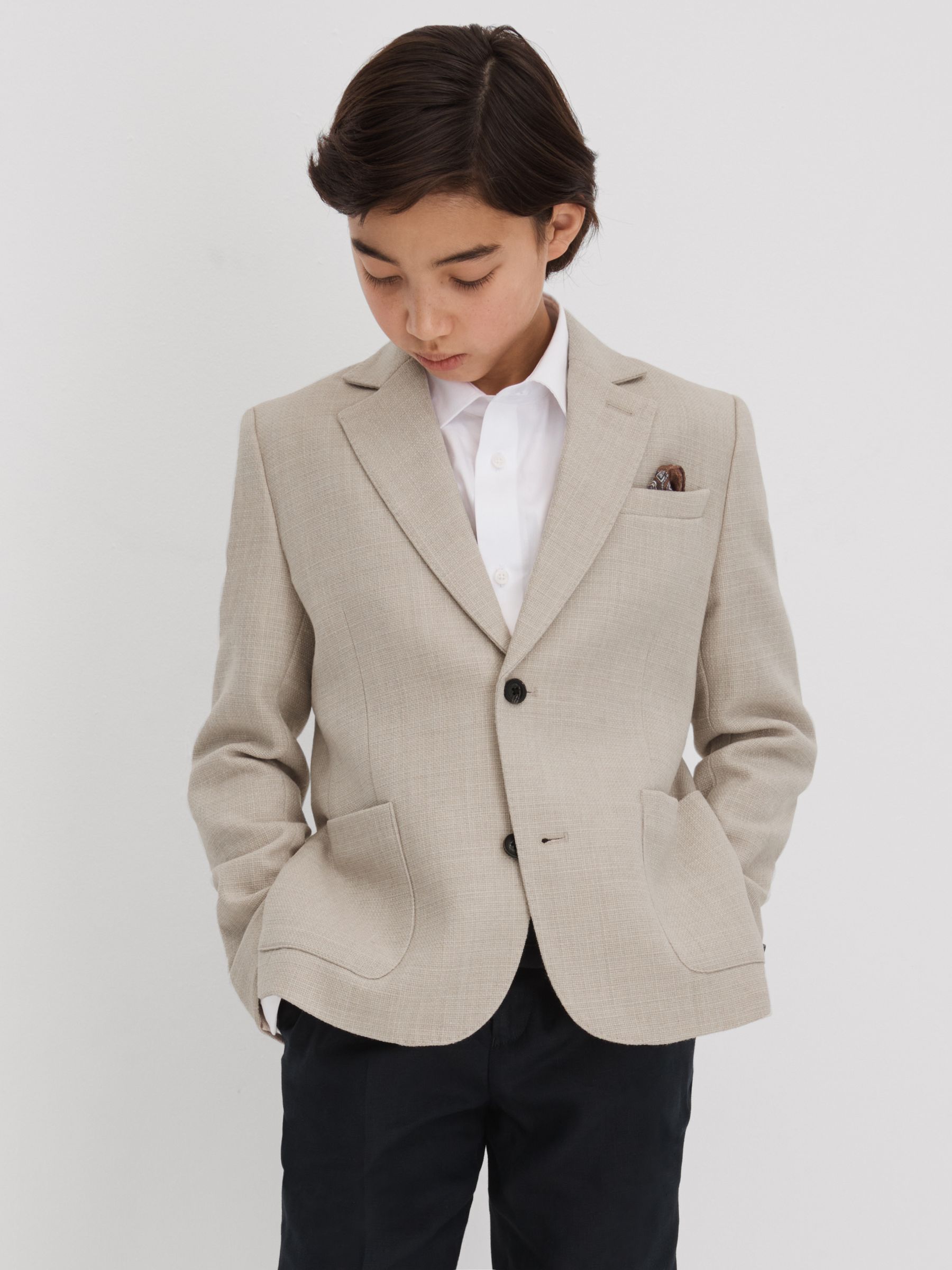 3-9 yrs Textured Wool Blend Single Breasted Blazer in Stone - Image 1 of 4