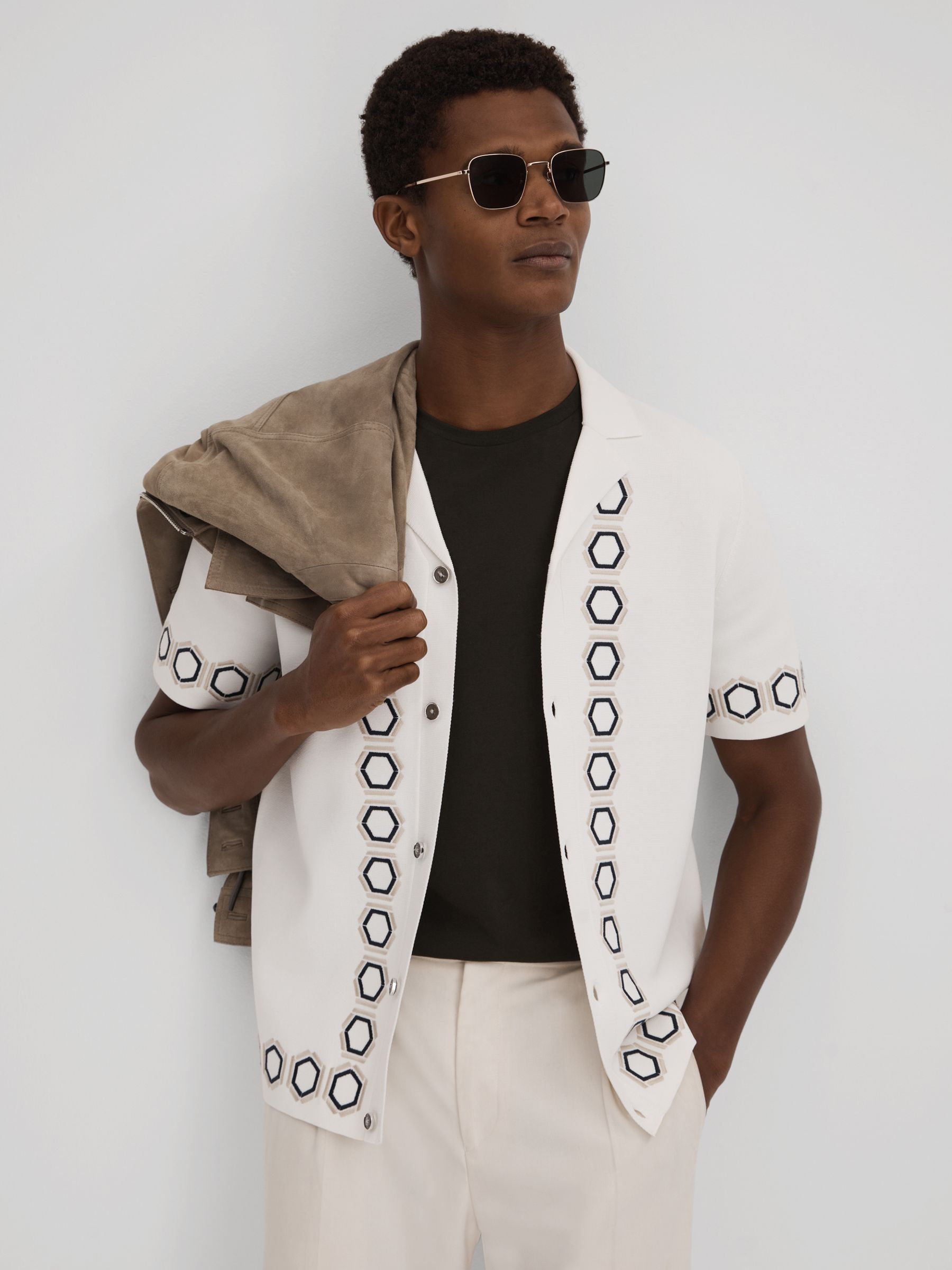 Knitted Cuban Collar Shirt in White - Image 3 of 7