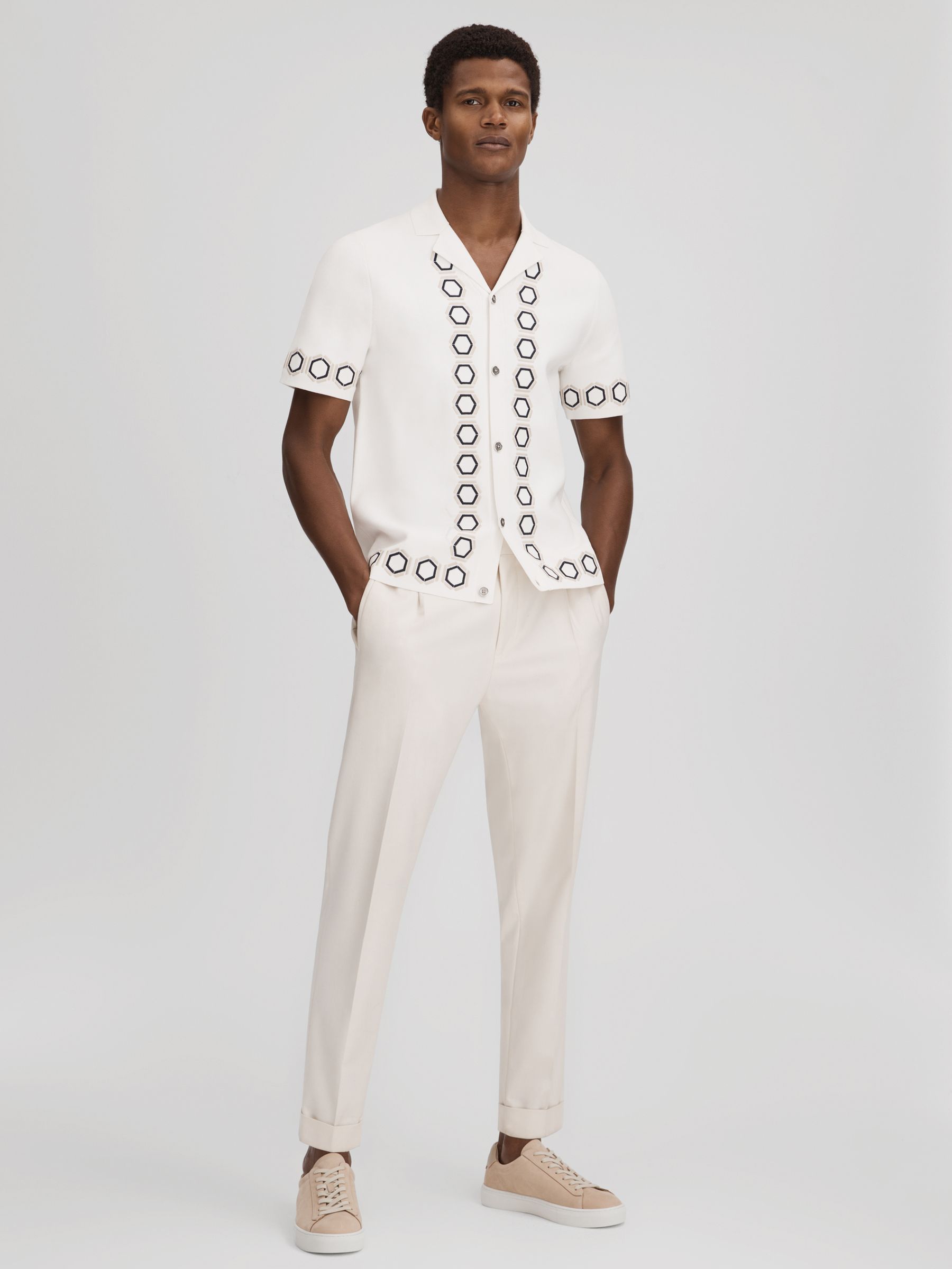 Knitted Cuban Collar Shirt in White - Image 6 of 7