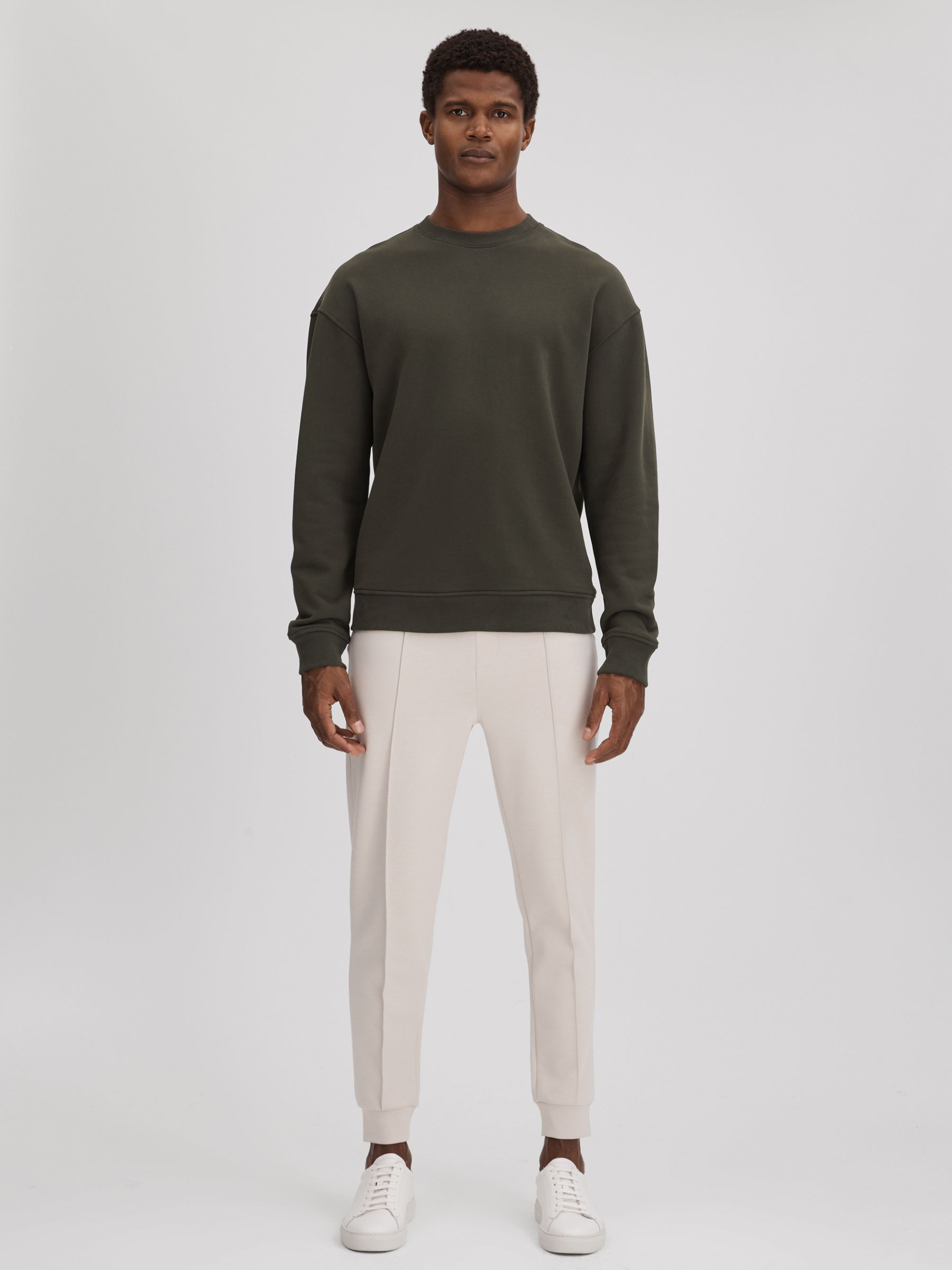 Cotton Crew Neck Sweatshirt in Khaki - Image 3 of 5