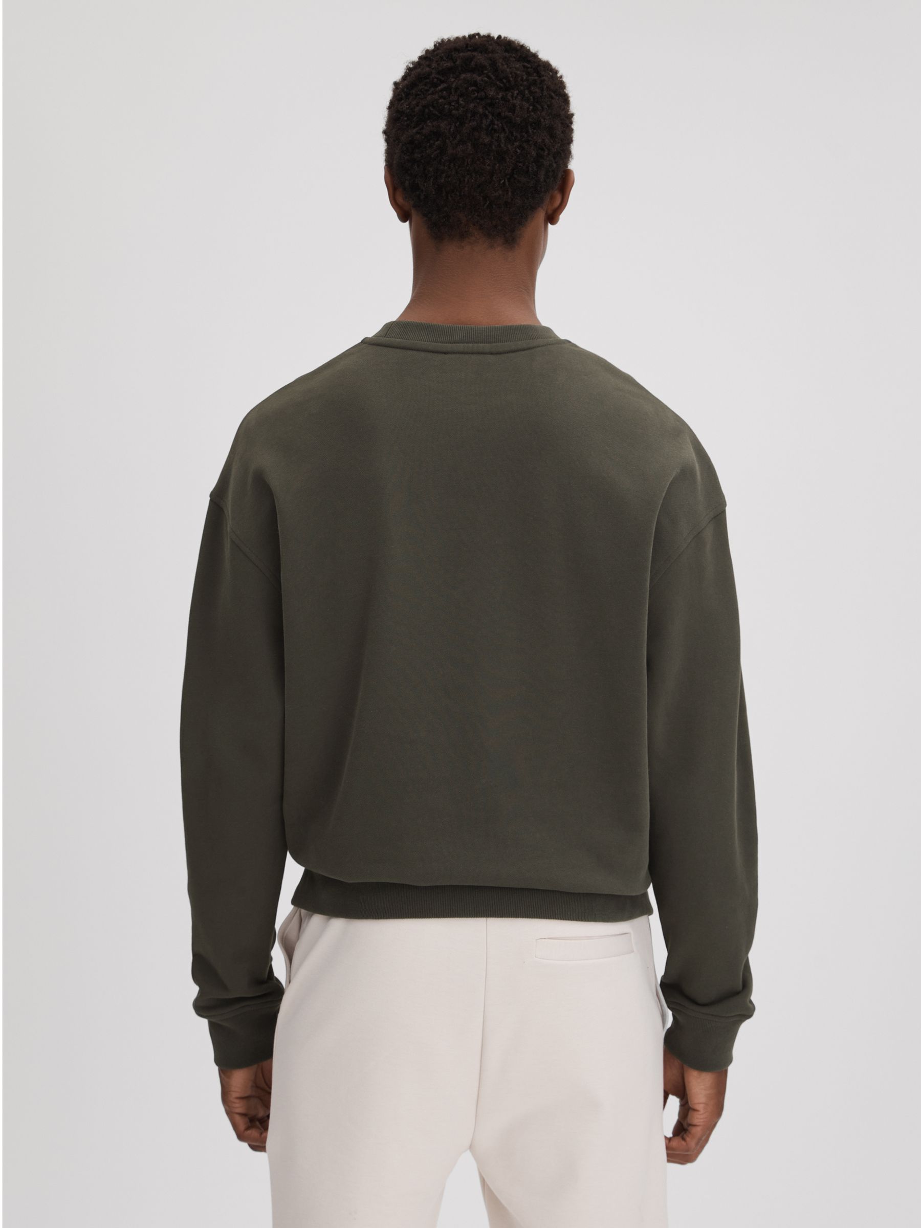 Cotton Crew Neck Sweatshirt in Khaki - Image 5 of 5