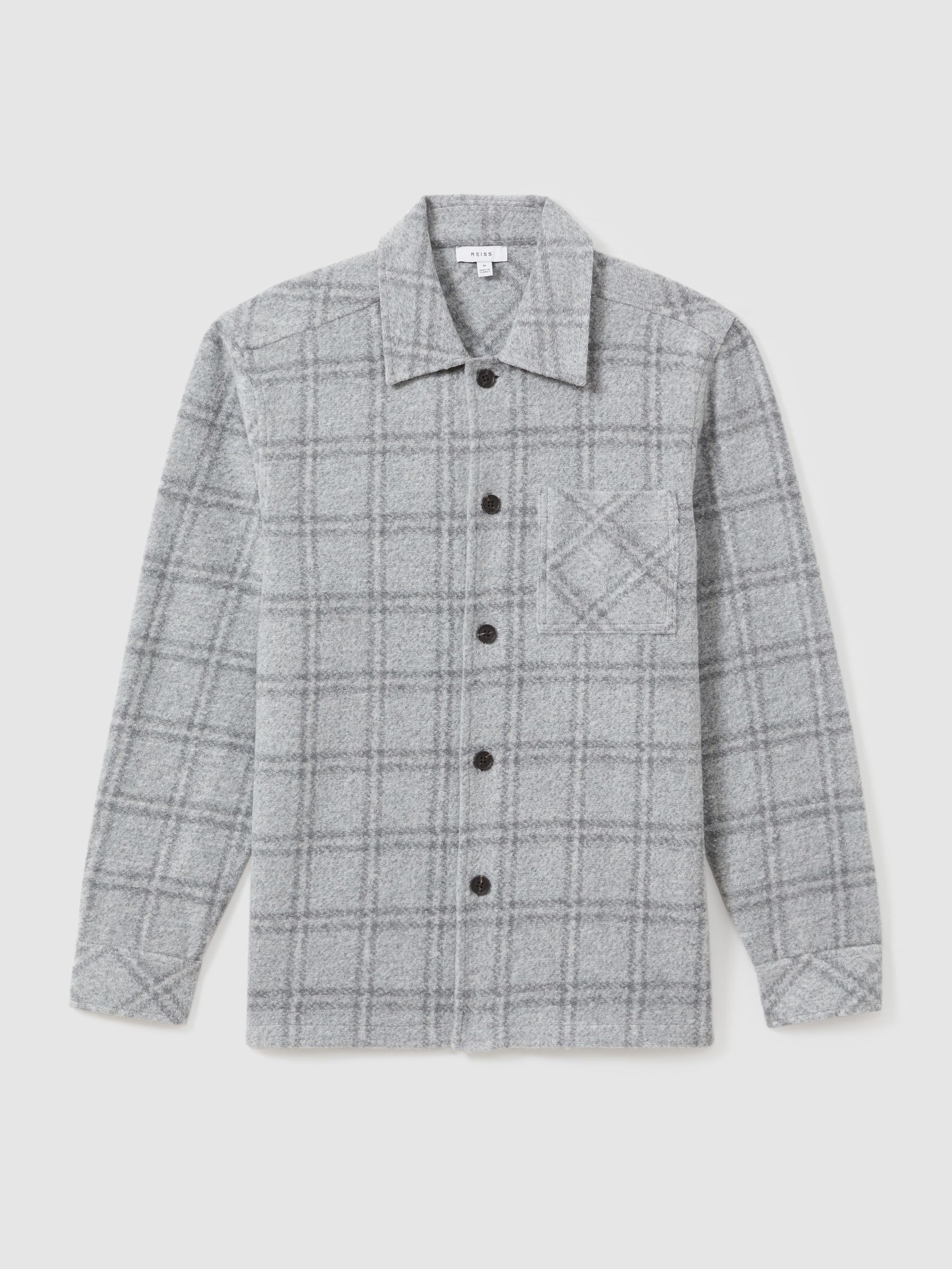 Brushed Check Overshirt in Soft Grey - Image 2 of 5