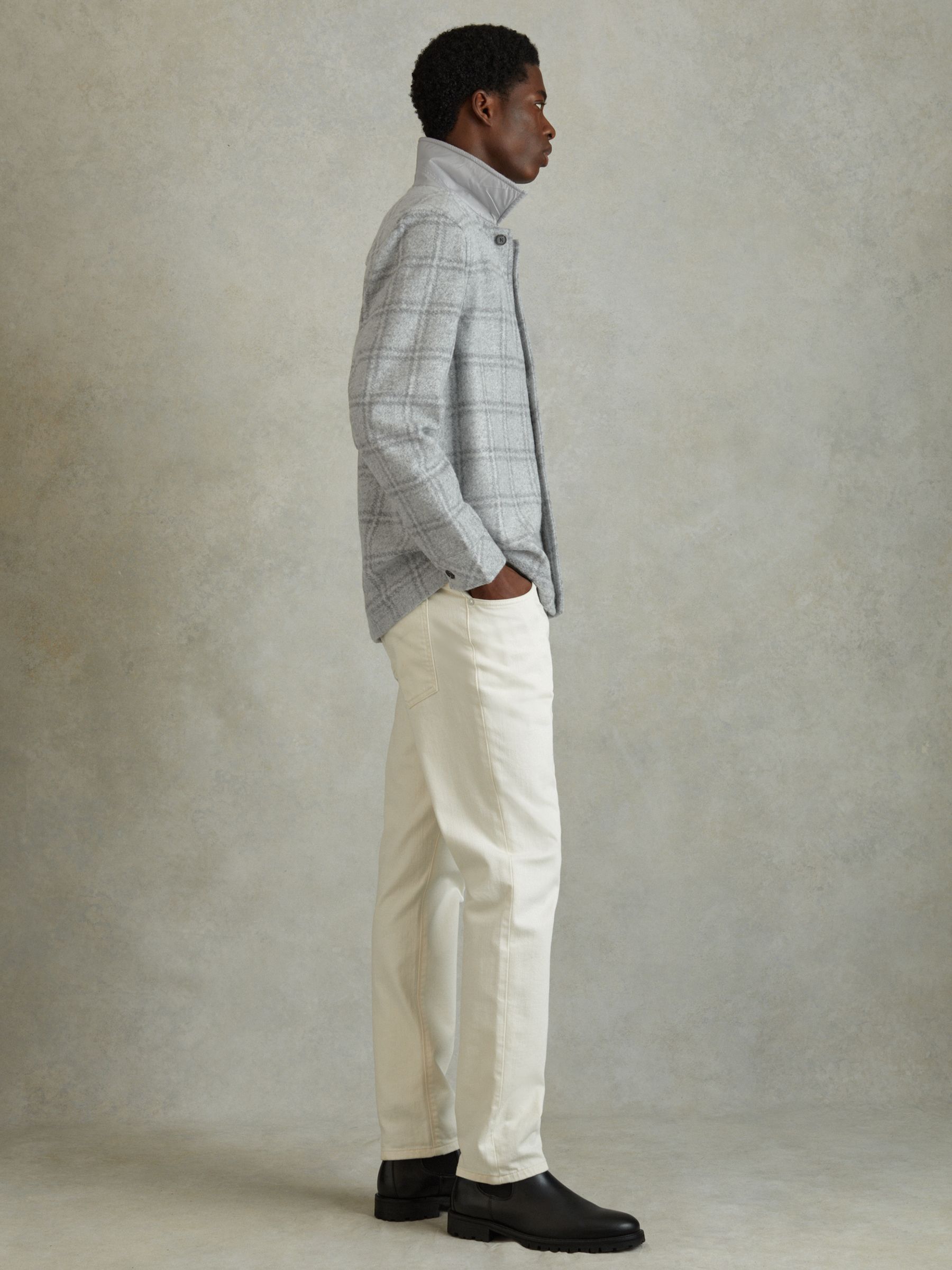 Brushed Check Overshirt in Soft Grey - Image 3 of 5