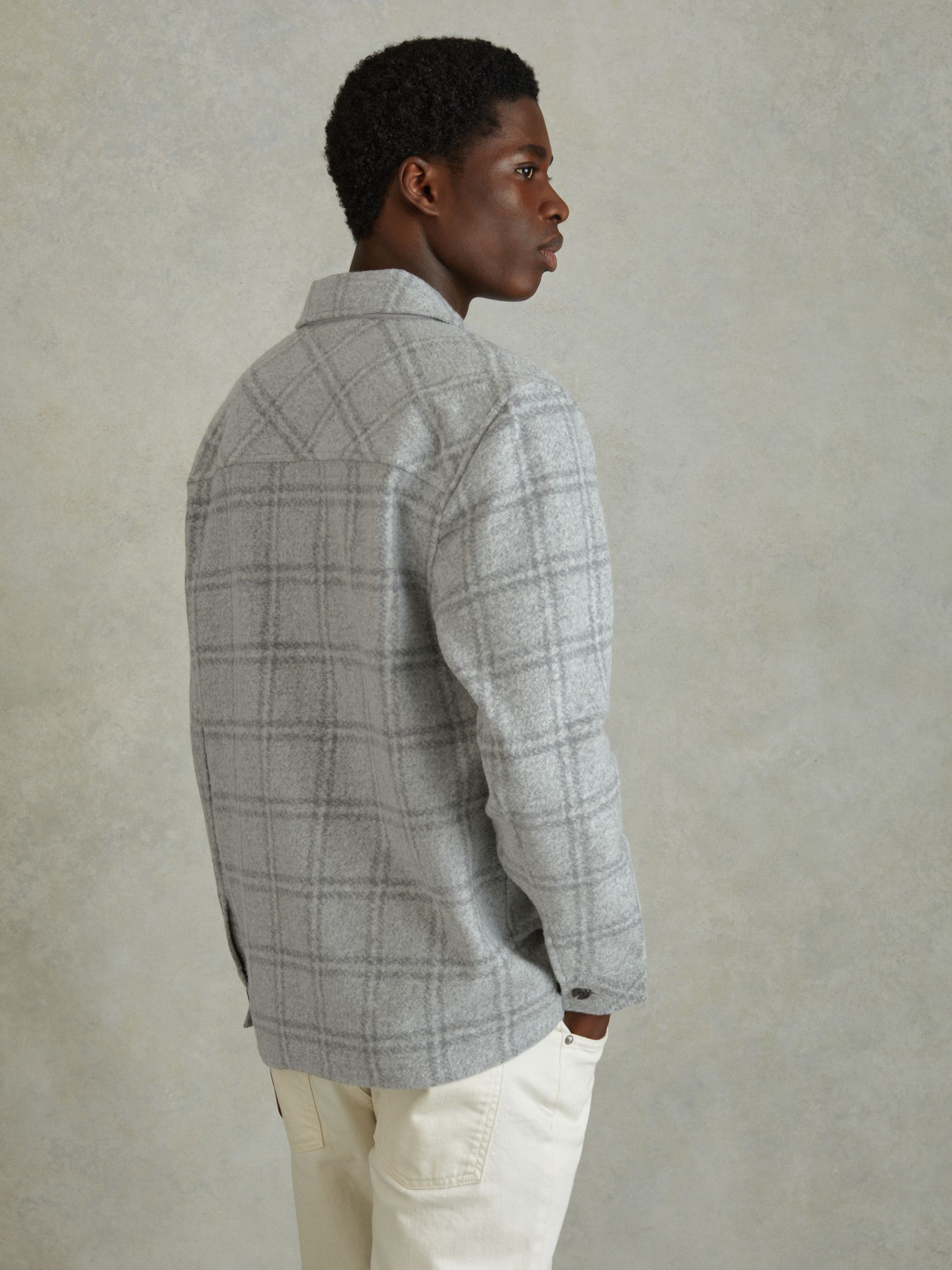 Brushed Check Overshirt in Soft Grey - Image 4 of 5