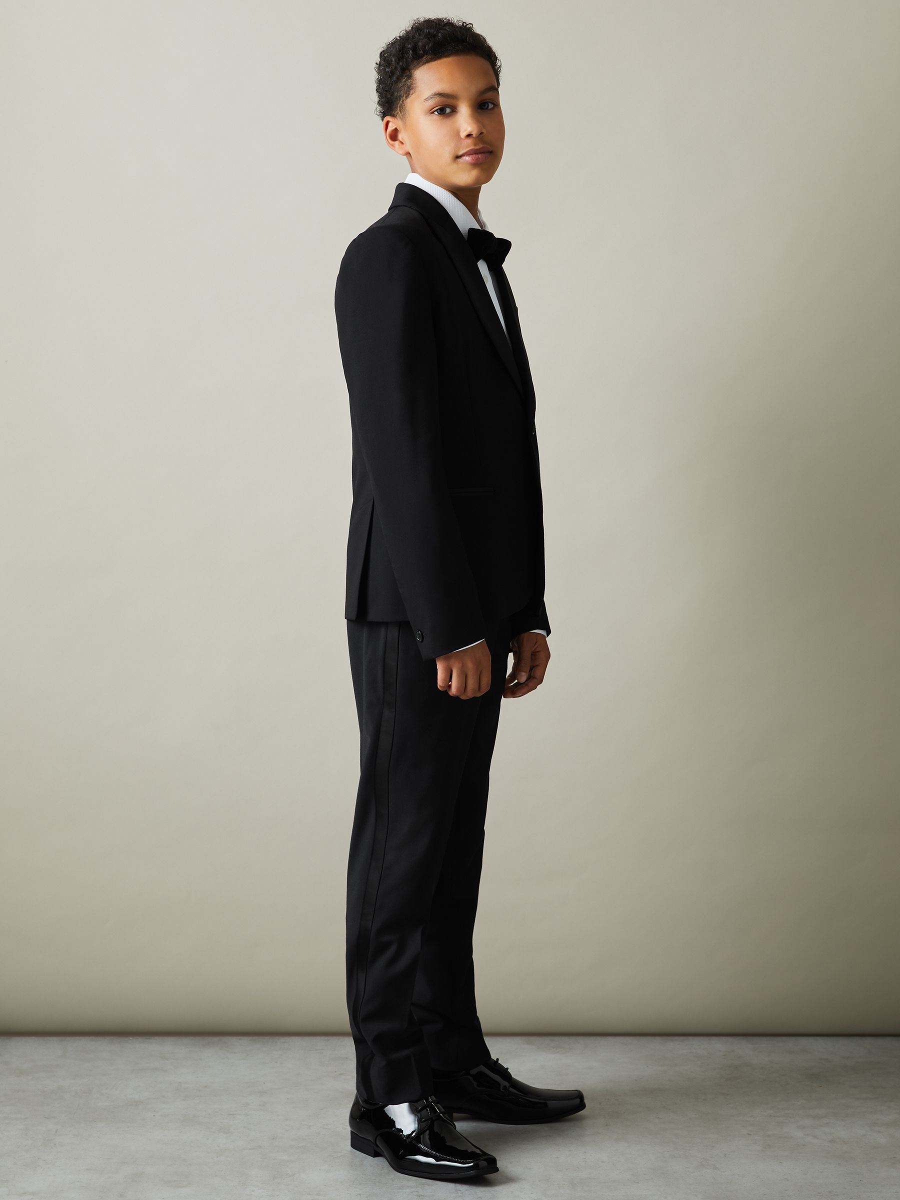 3-9 yrs Tuxedo Satin Single Breasted Blazer in Black - Image 1 of 6