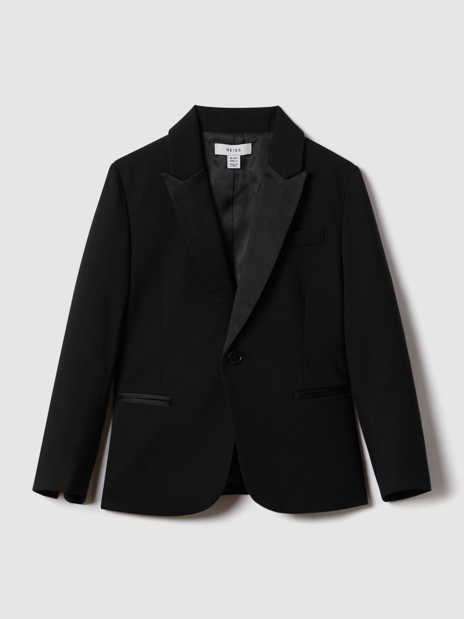 3-9 yrs Tuxedo Satin Single Breasted Blazer in Black - Image 2 of 6
