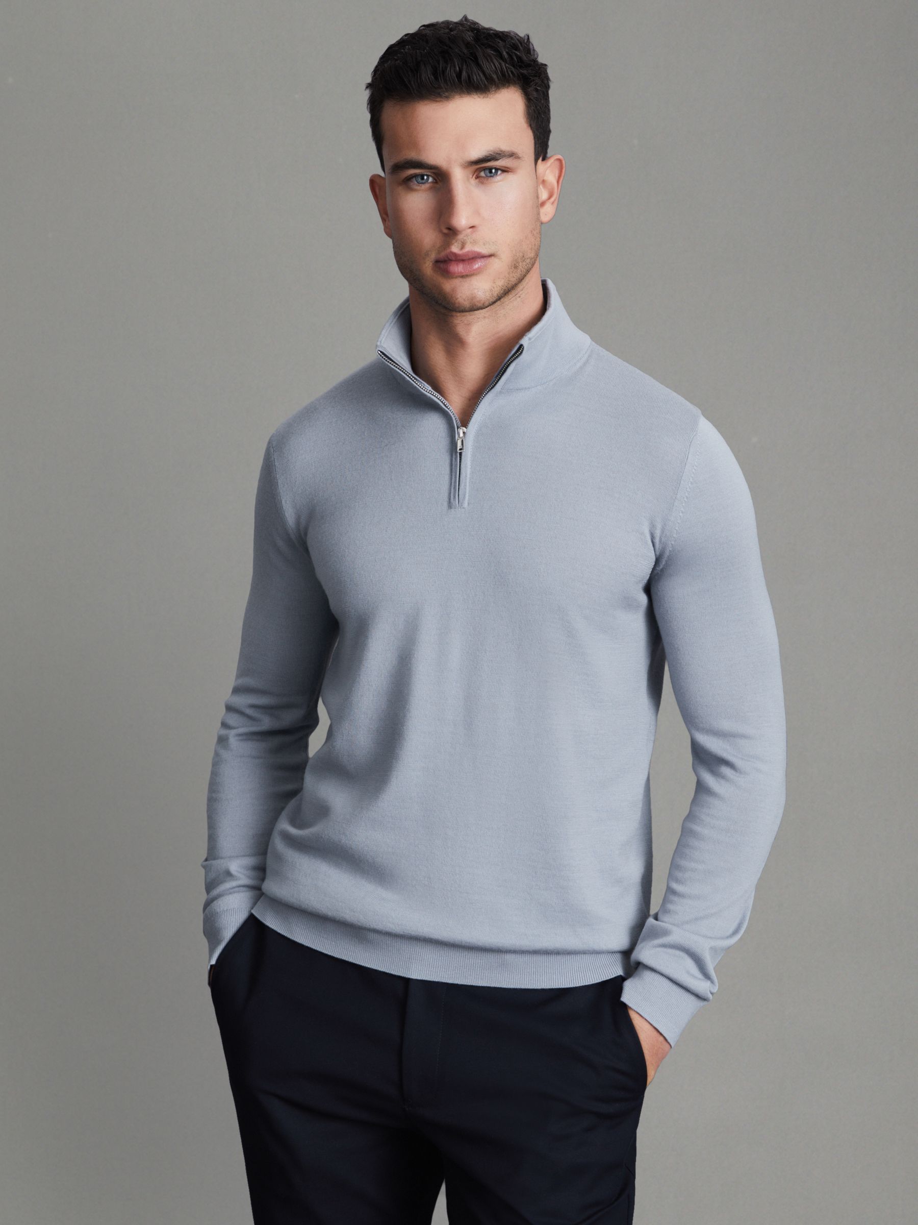 Blackhall China Blue Merino Wool Half-Zip Funnel Neck Jumper - Image 1 of 5