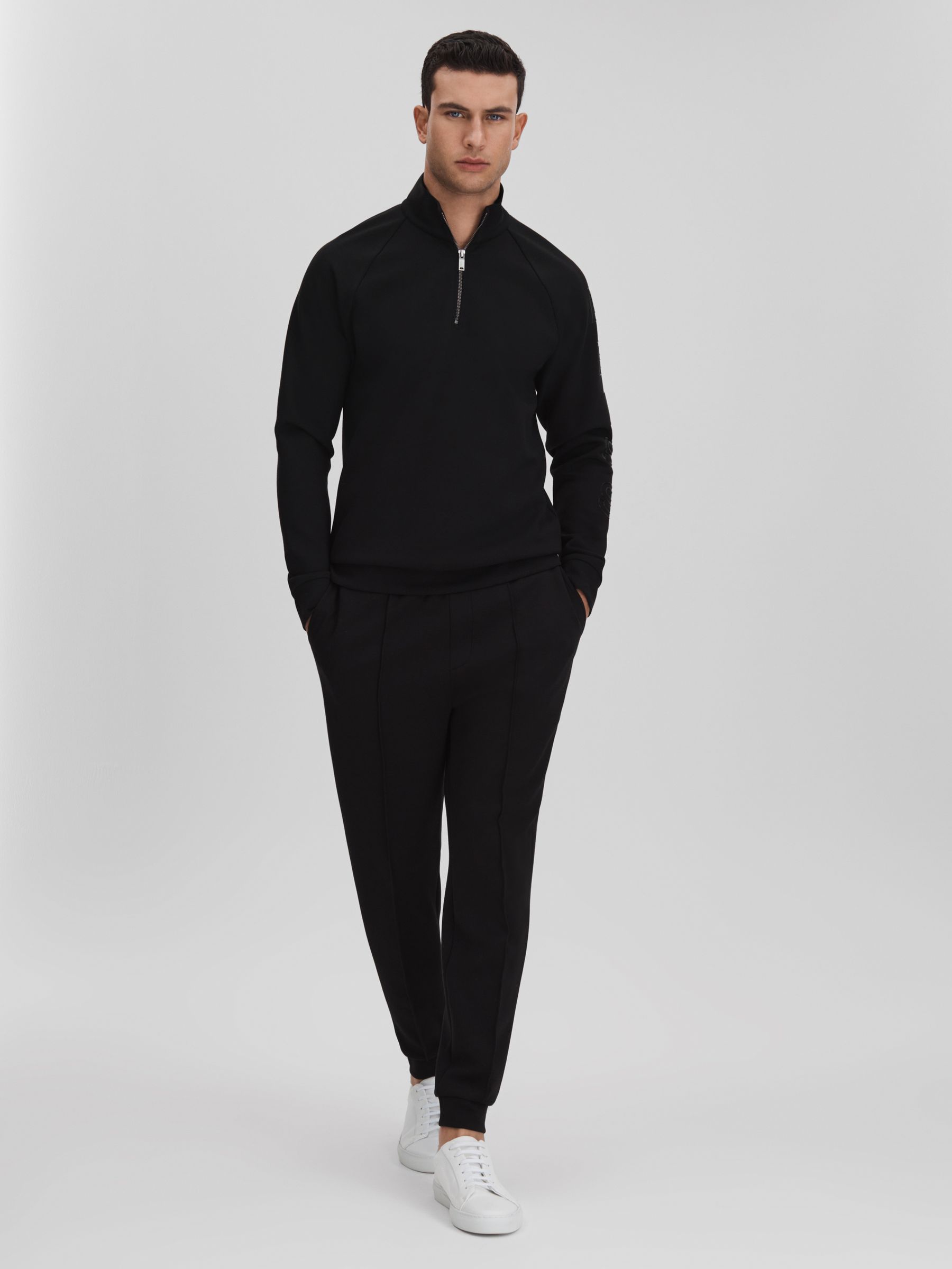 Interlock Jersey Half-Zip Funnel Neck Sweatshirt in Black - Image 3 of 7