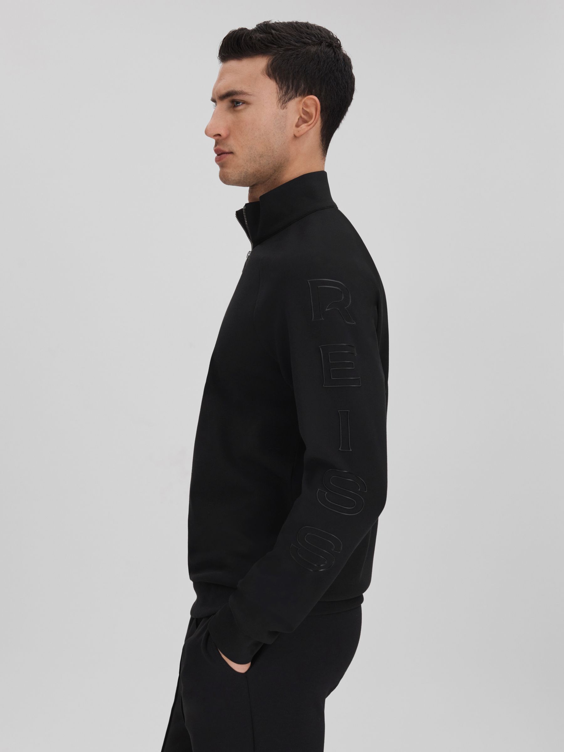 Interlock Jersey Half-Zip Funnel Neck Sweatshirt in Black - Image 4 of 7