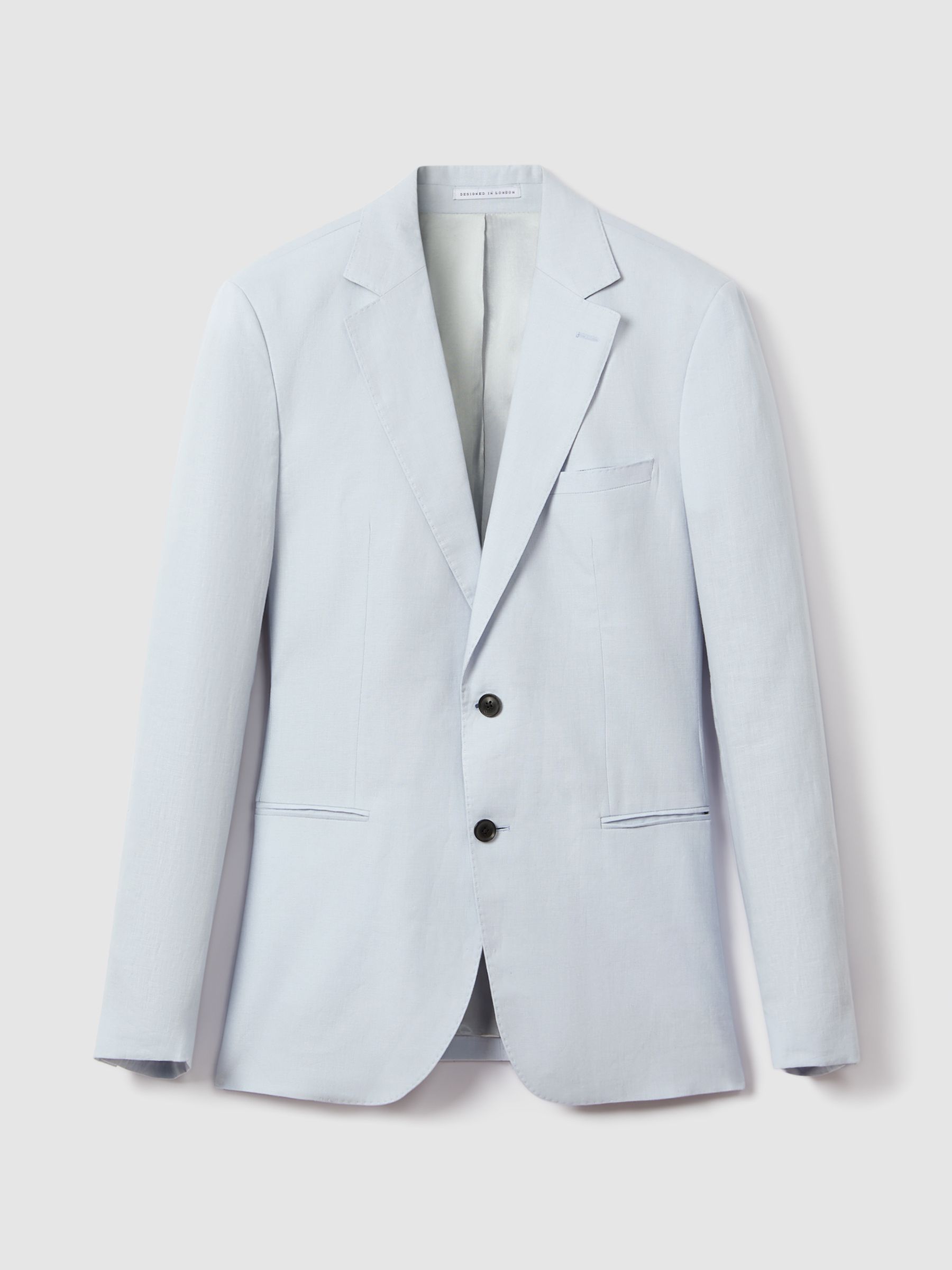 Slim Fit Single Breasted Linen Blazer in Soft Blue - Image 2 of 6