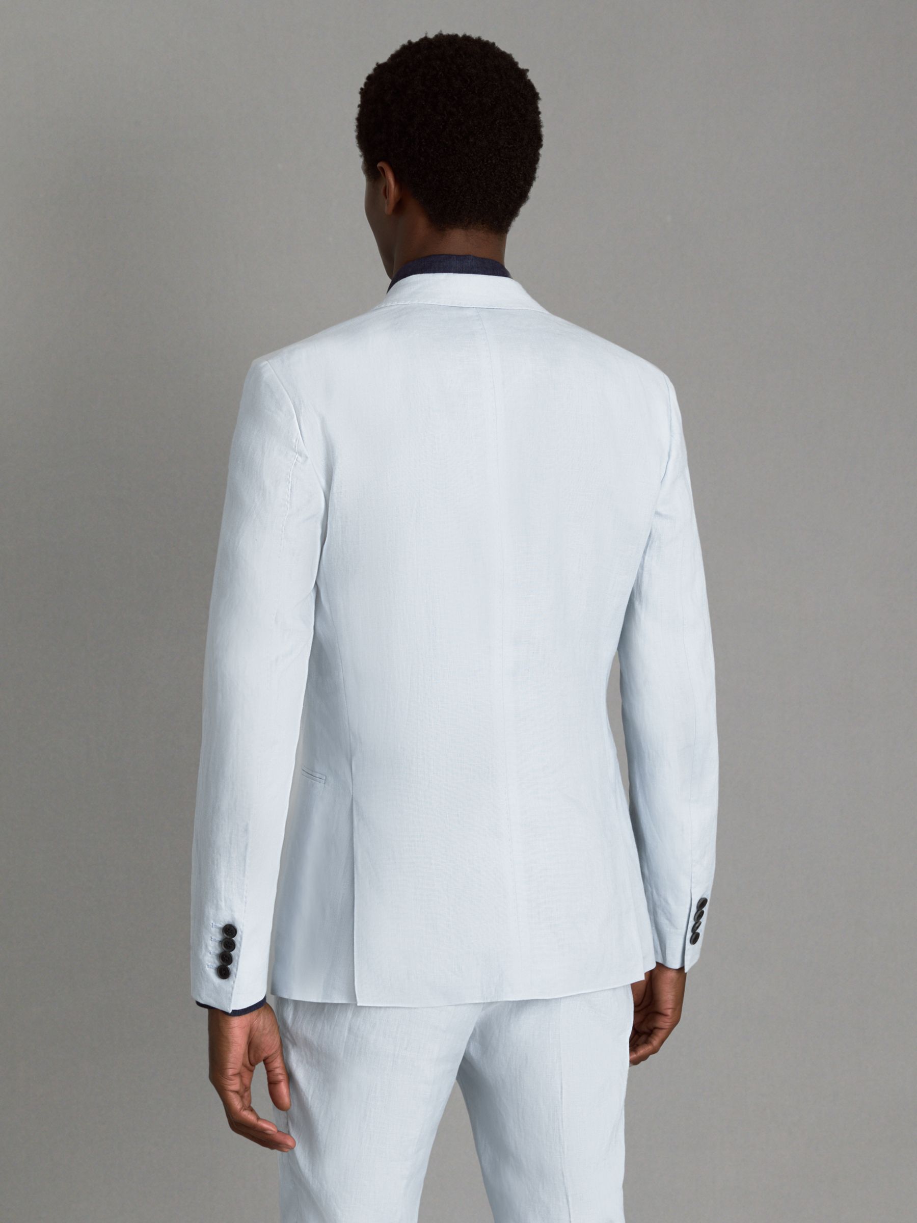 Slim Fit Single Breasted Linen Blazer in Soft Blue - Image 5 of 6