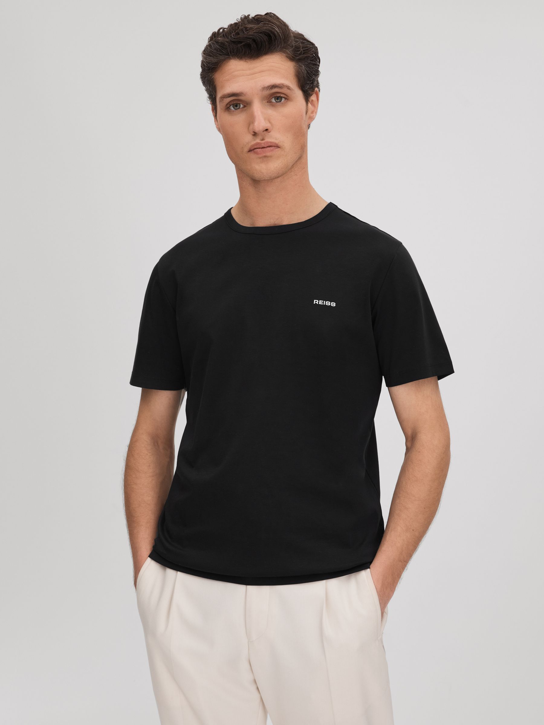 Slim Fit Cotton Crew T-Shirt in Black - Image 1 of 6