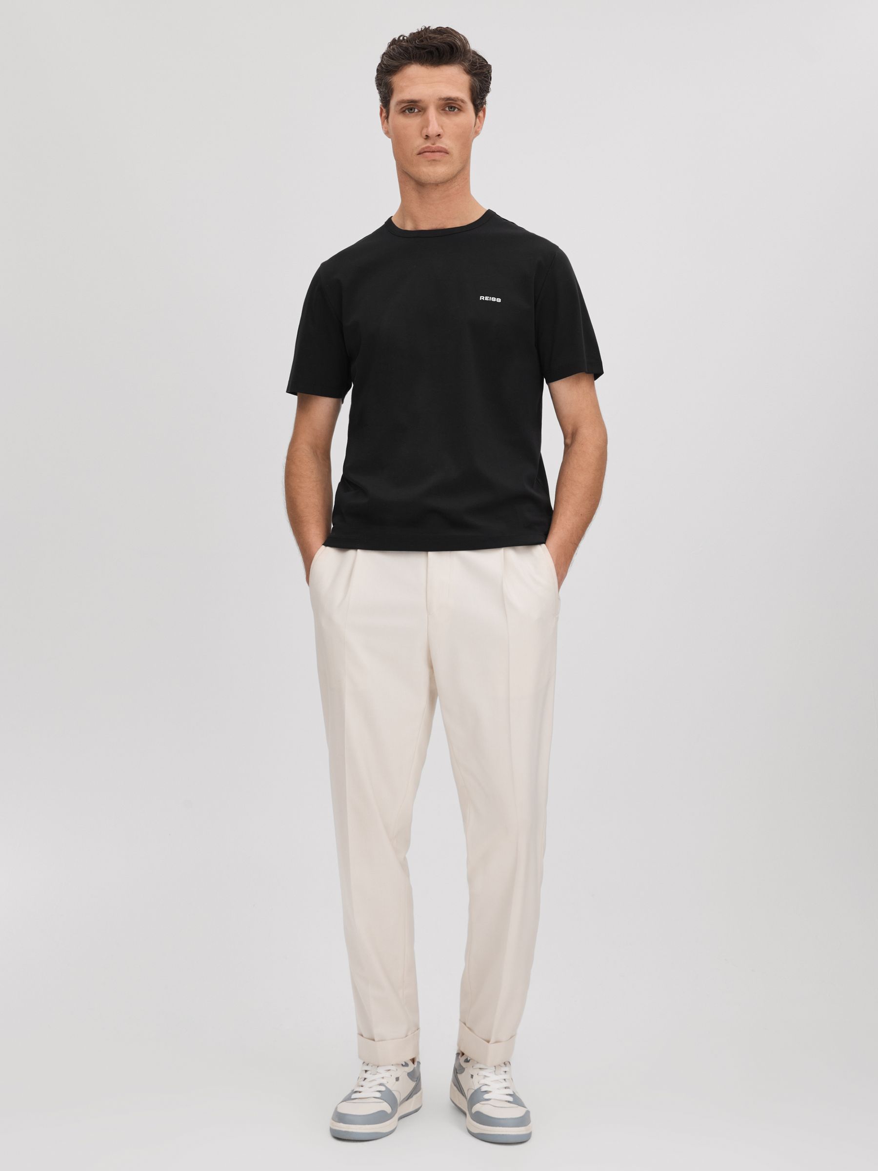 Slim Fit Cotton Crew T-Shirt in Black - Image 3 of 6