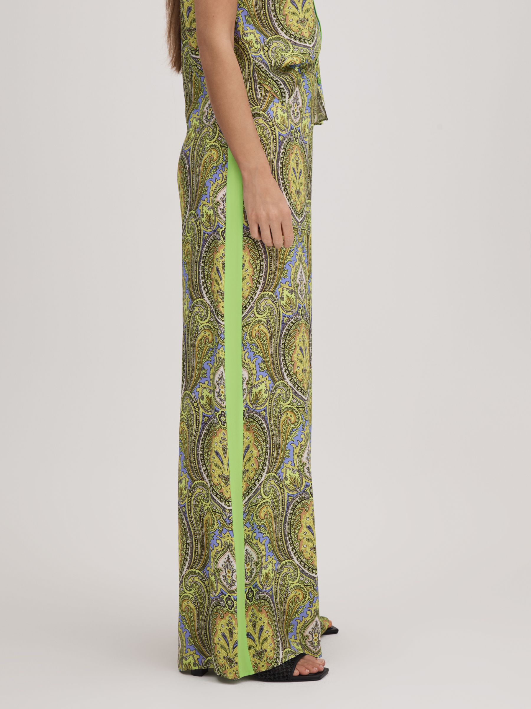 Florere Printed Wide Leg Trousers in Lime/Green - Image 3 of 6