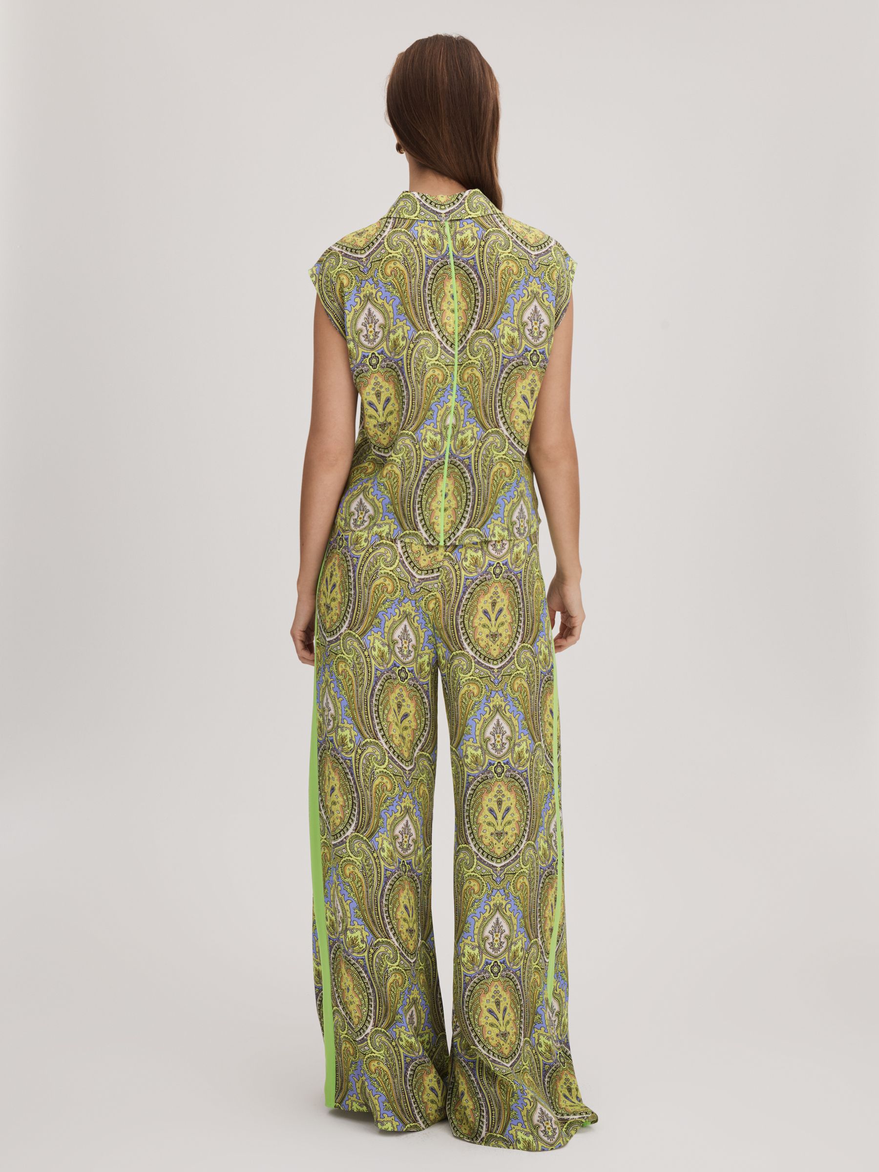 Florere Printed Wide Leg Trousers in Lime/Green - Image 5 of 6