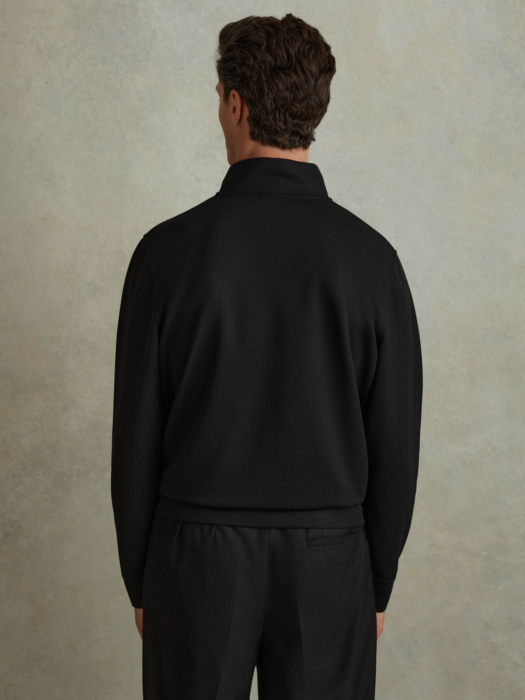 Textured Half-Zip Funnel Neck Jumper in Black - Image 3 of 4