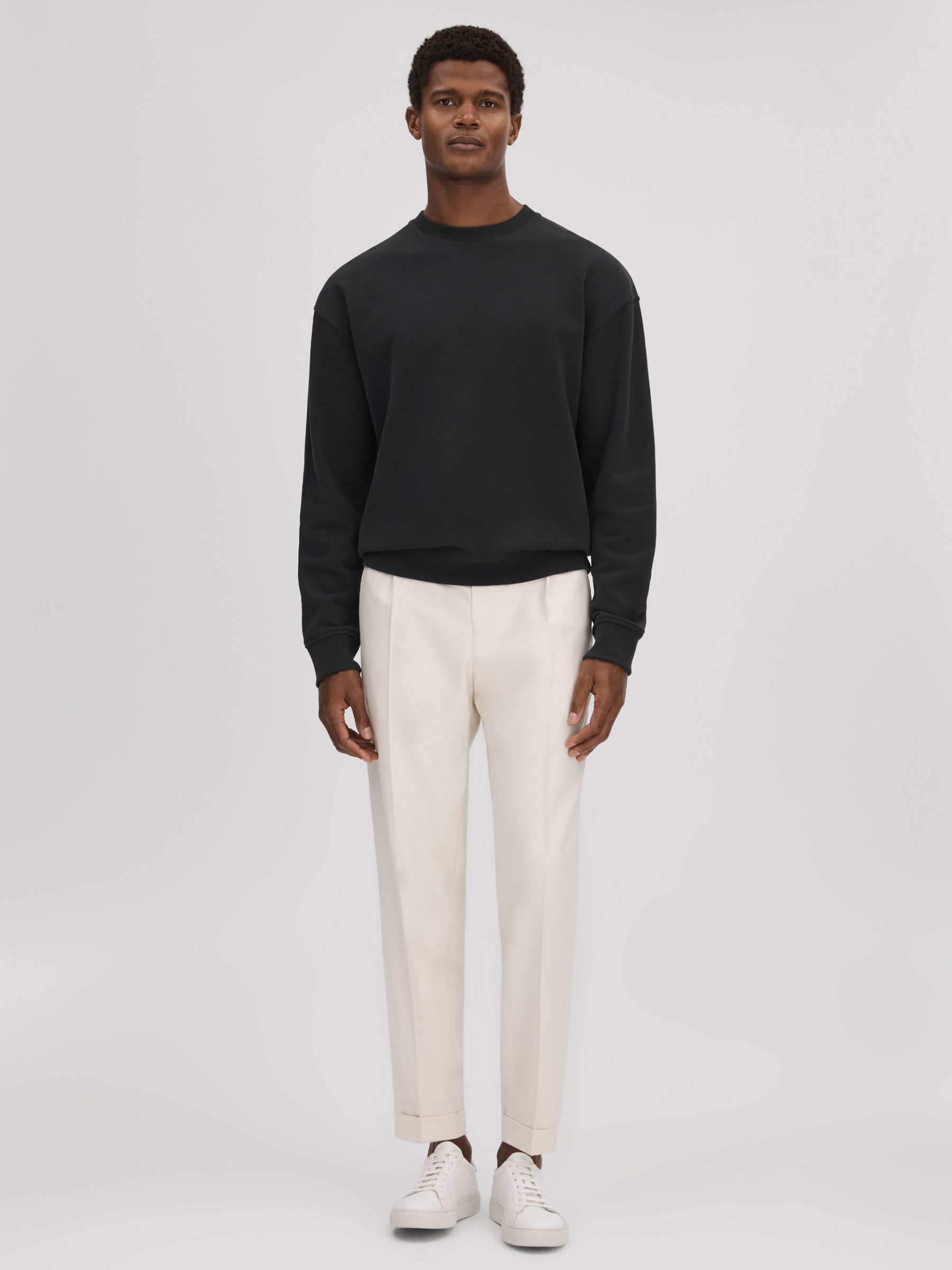 Cotton Crew Neck Sweatshirt in Washed Black - Image 3 of 5
