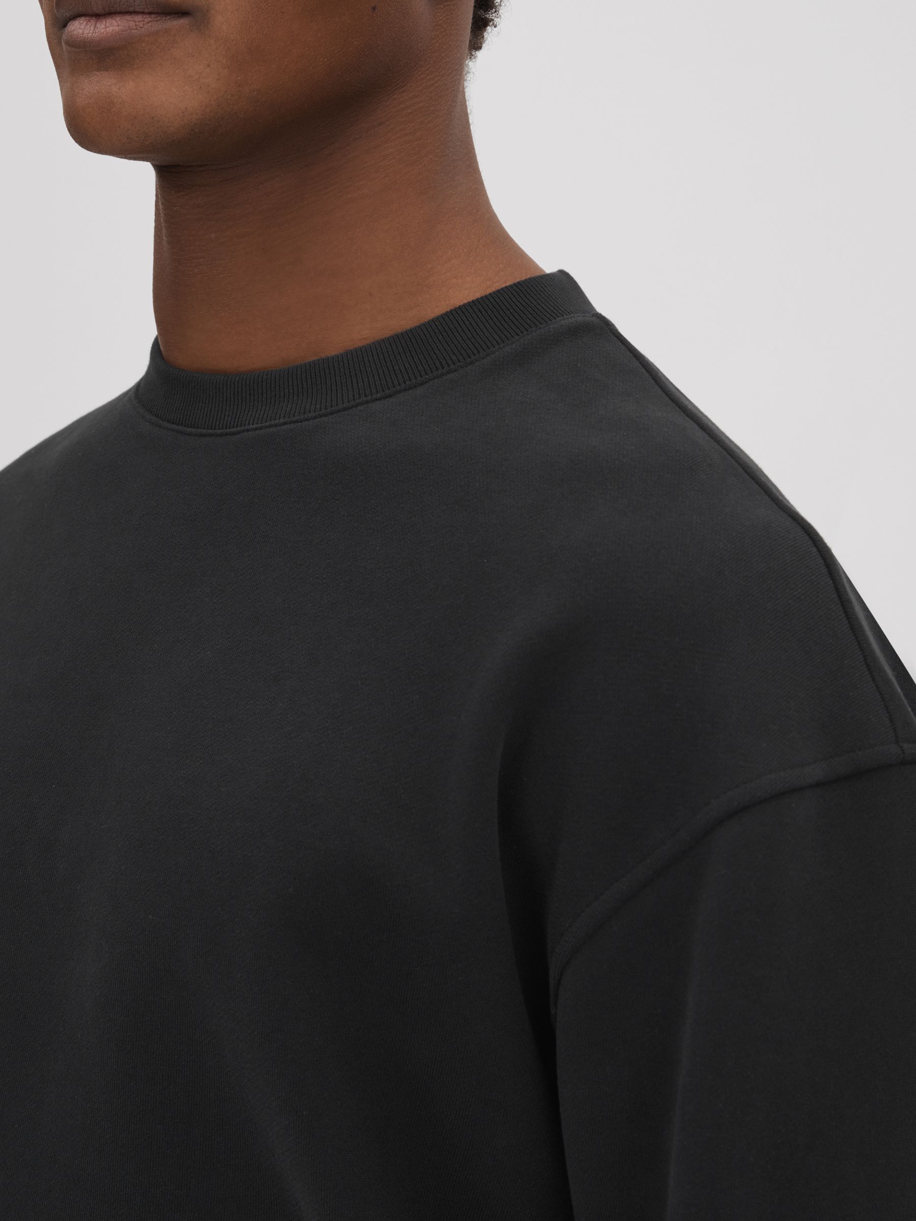 Cotton Crew Neck Sweatshirt in Washed Black - Image 4 of 5