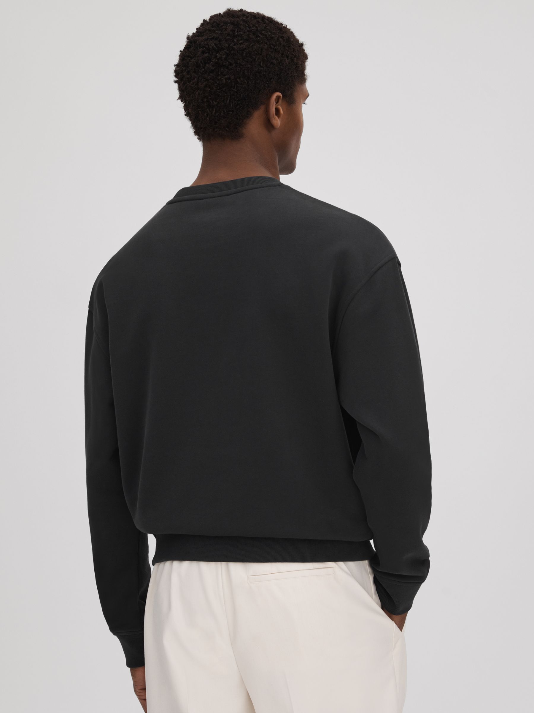 Cotton Crew Neck Sweatshirt in Washed Black - Image 5 of 5