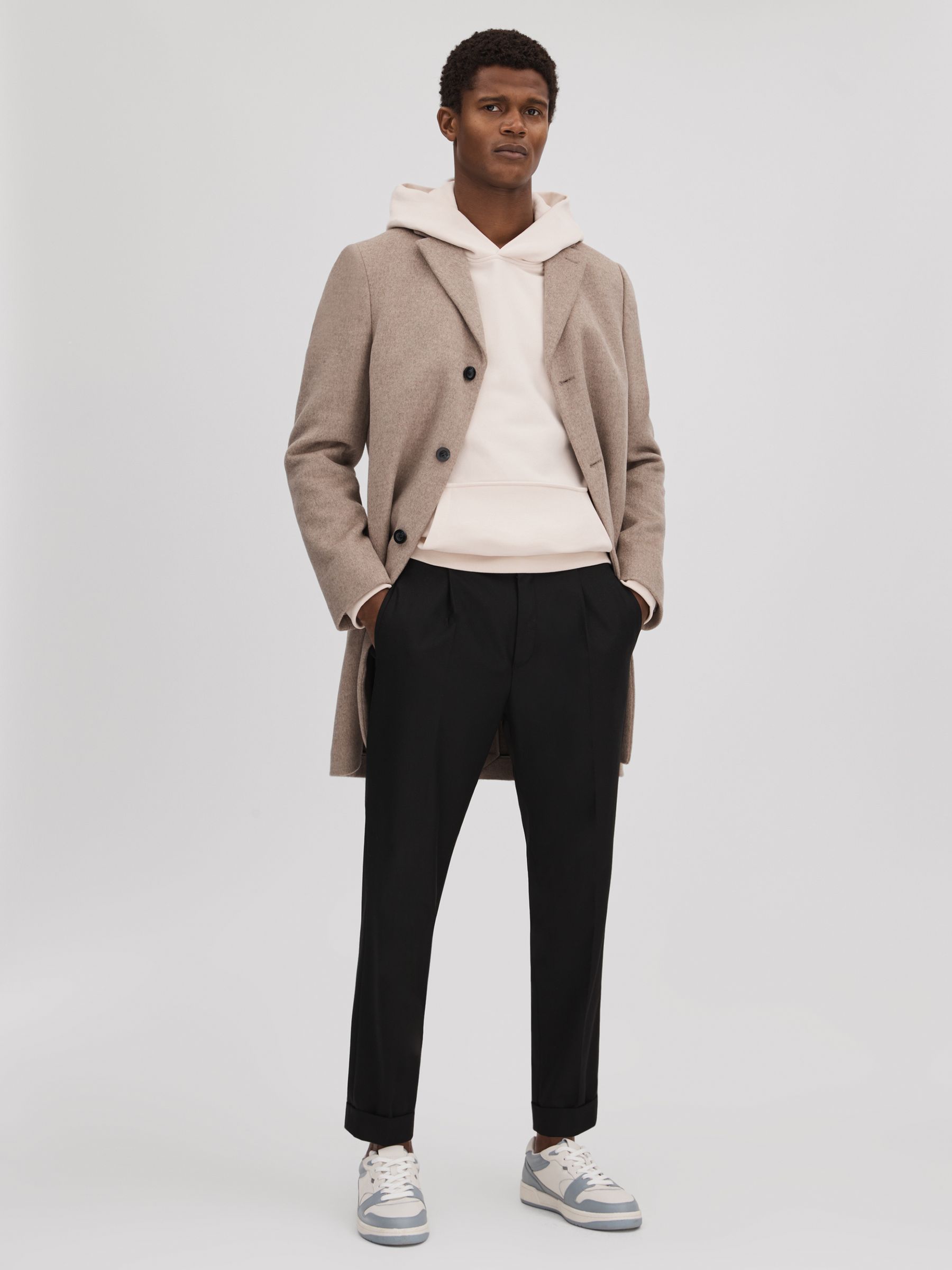 Casual Fit Cotton Hoodie in Off White - Image 3 of 6