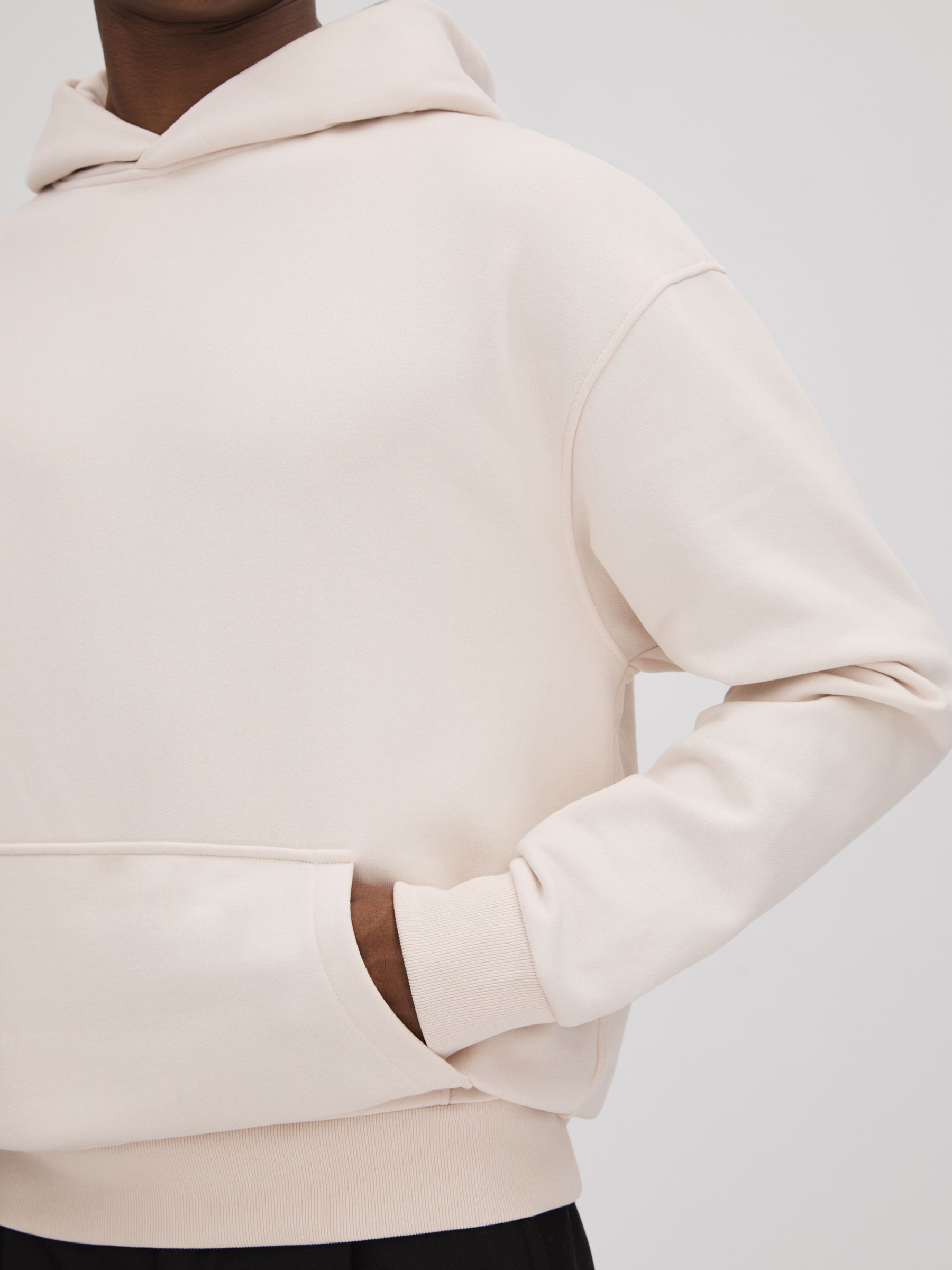 Casual Fit Cotton Hoodie in Off White - Image 4 of 6
