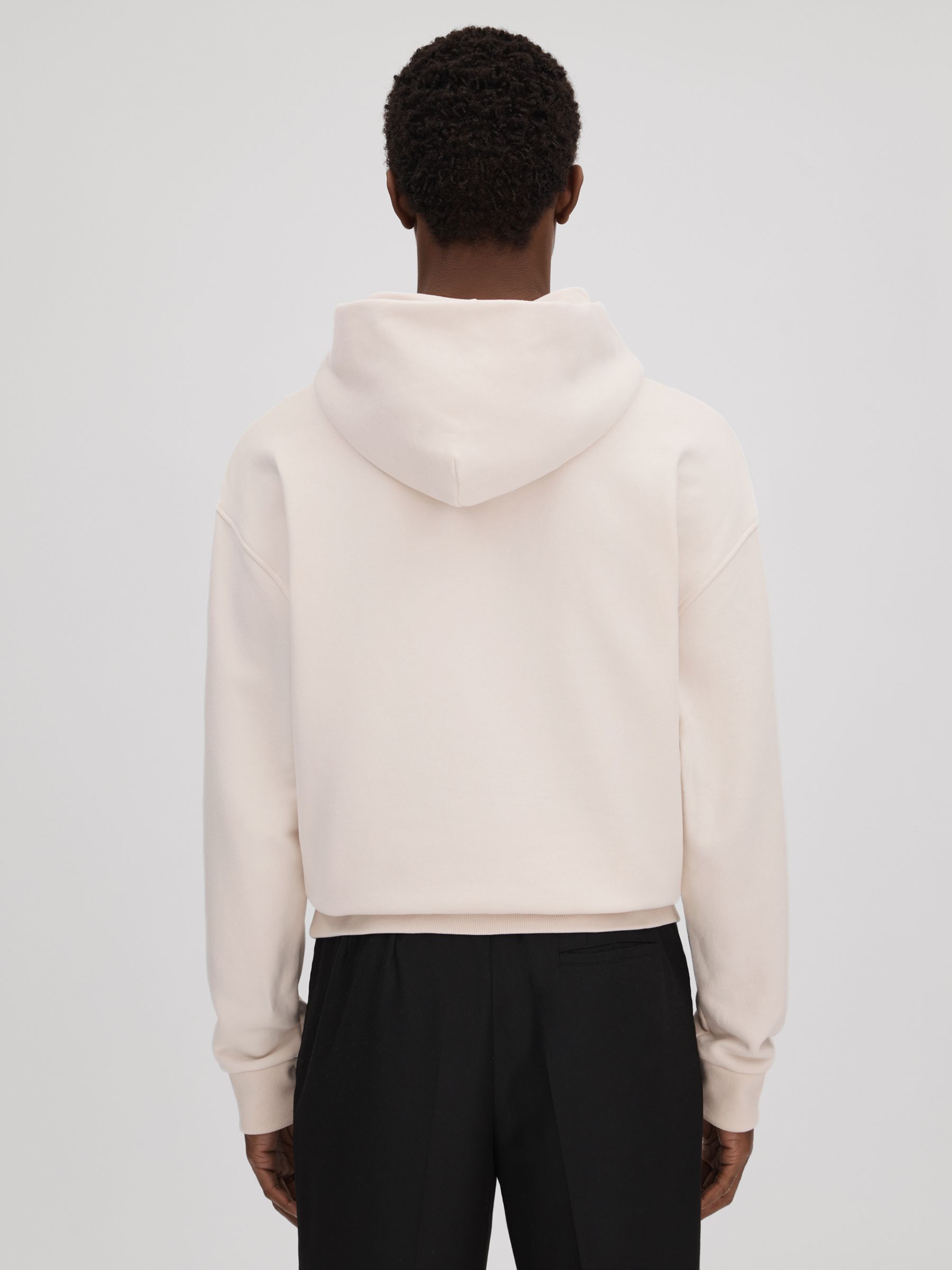 Casual Fit Cotton Hoodie in Off White - Image 5 of 6