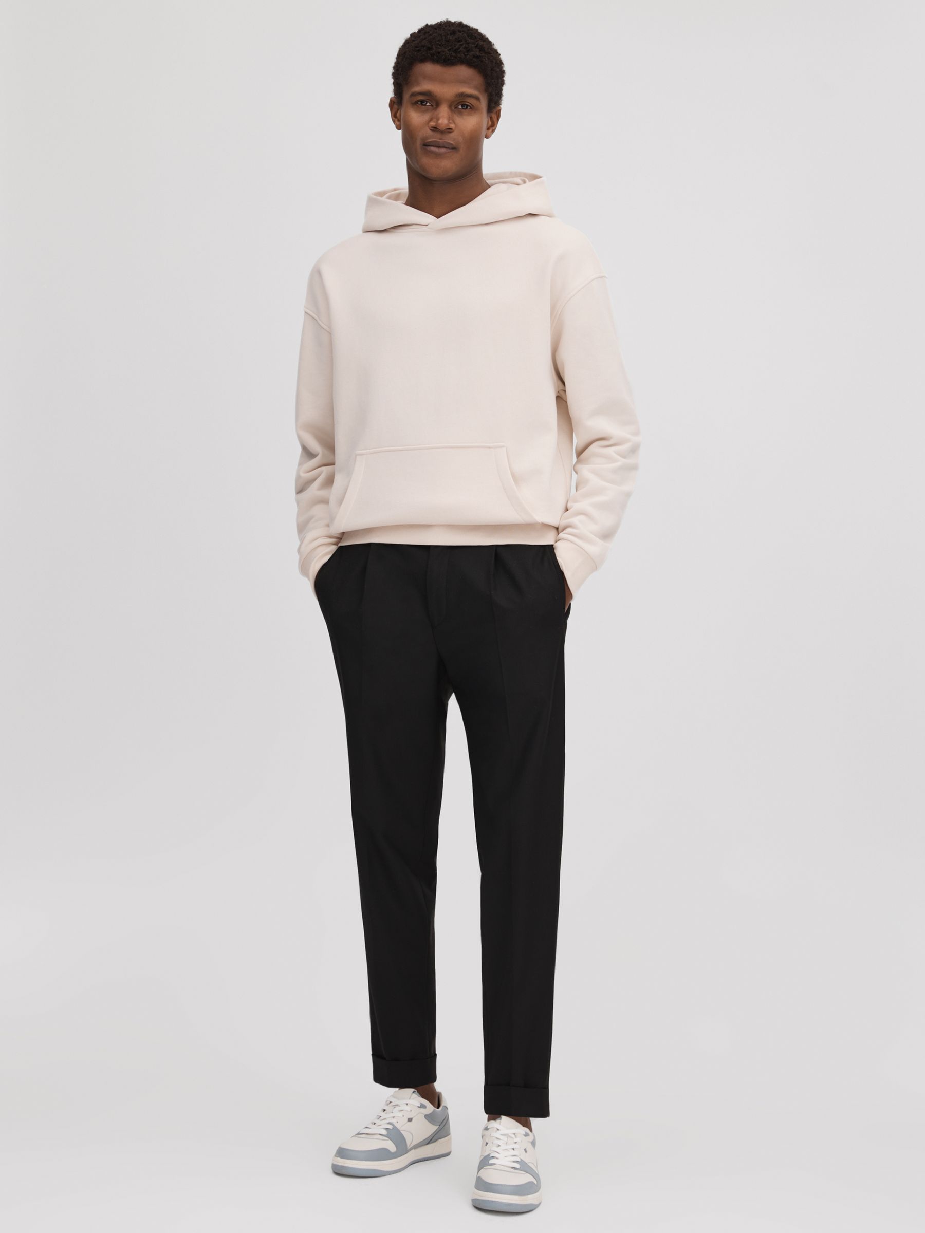Casual Fit Cotton Hoodie in Off White - Image 6 of 6
