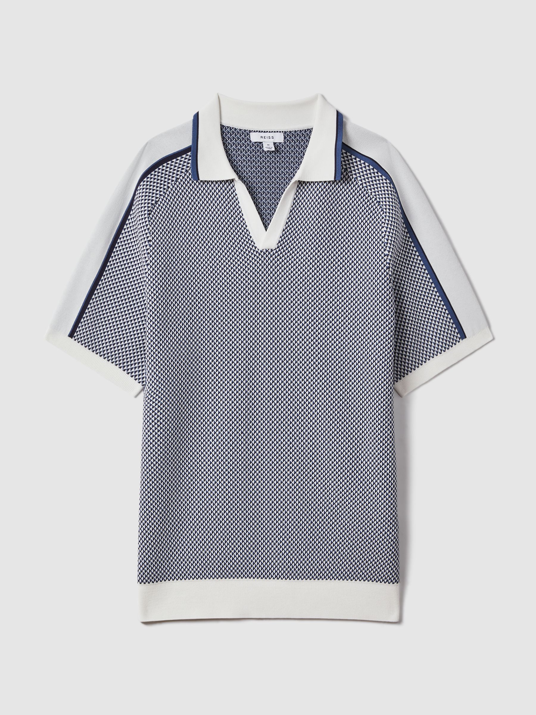 Reiss Geometric Design Open-Collar Shirt in Airforce Blue