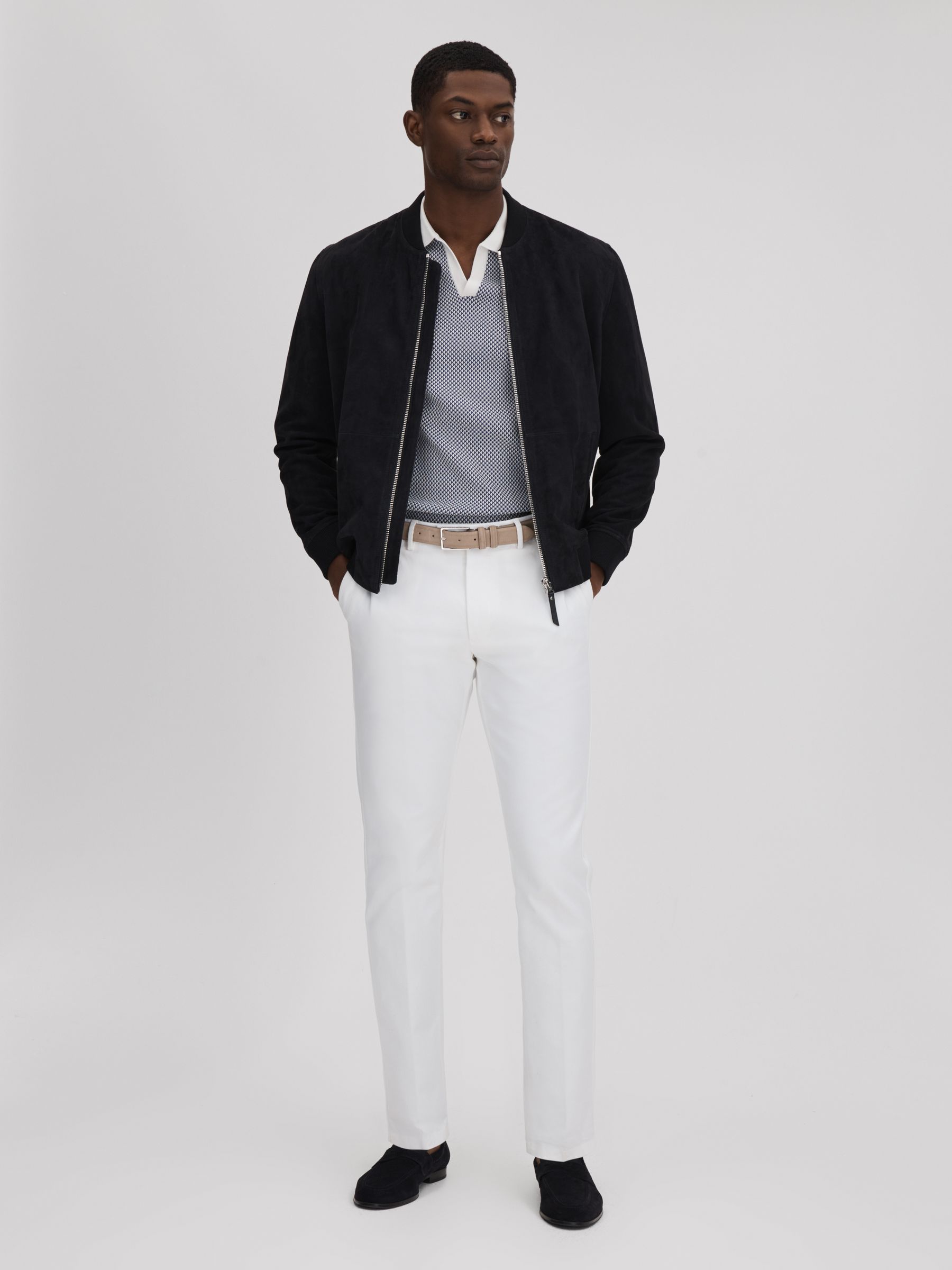 Geometric Design Open-Collar Shirt in Airforce Blue - Image 3 of 6