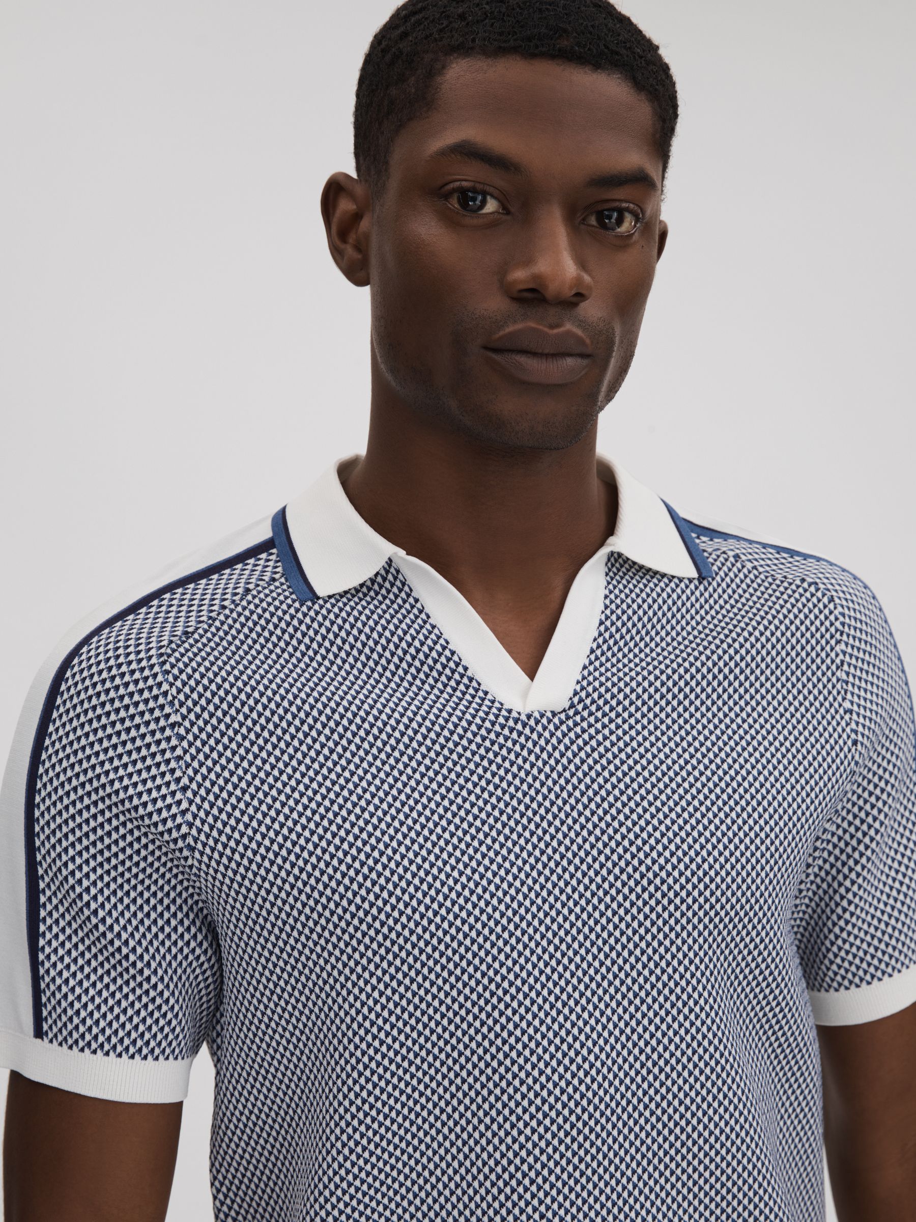 Geometric Design Open-Collar Shirt in Airforce Blue - Image 4 of 6