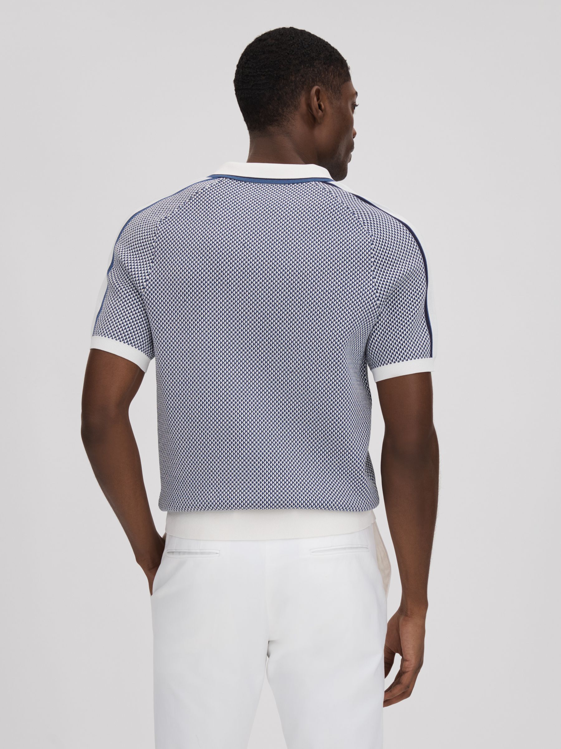 Geometric Design Open-Collar Shirt in Airforce Blue - Image 5 of 6