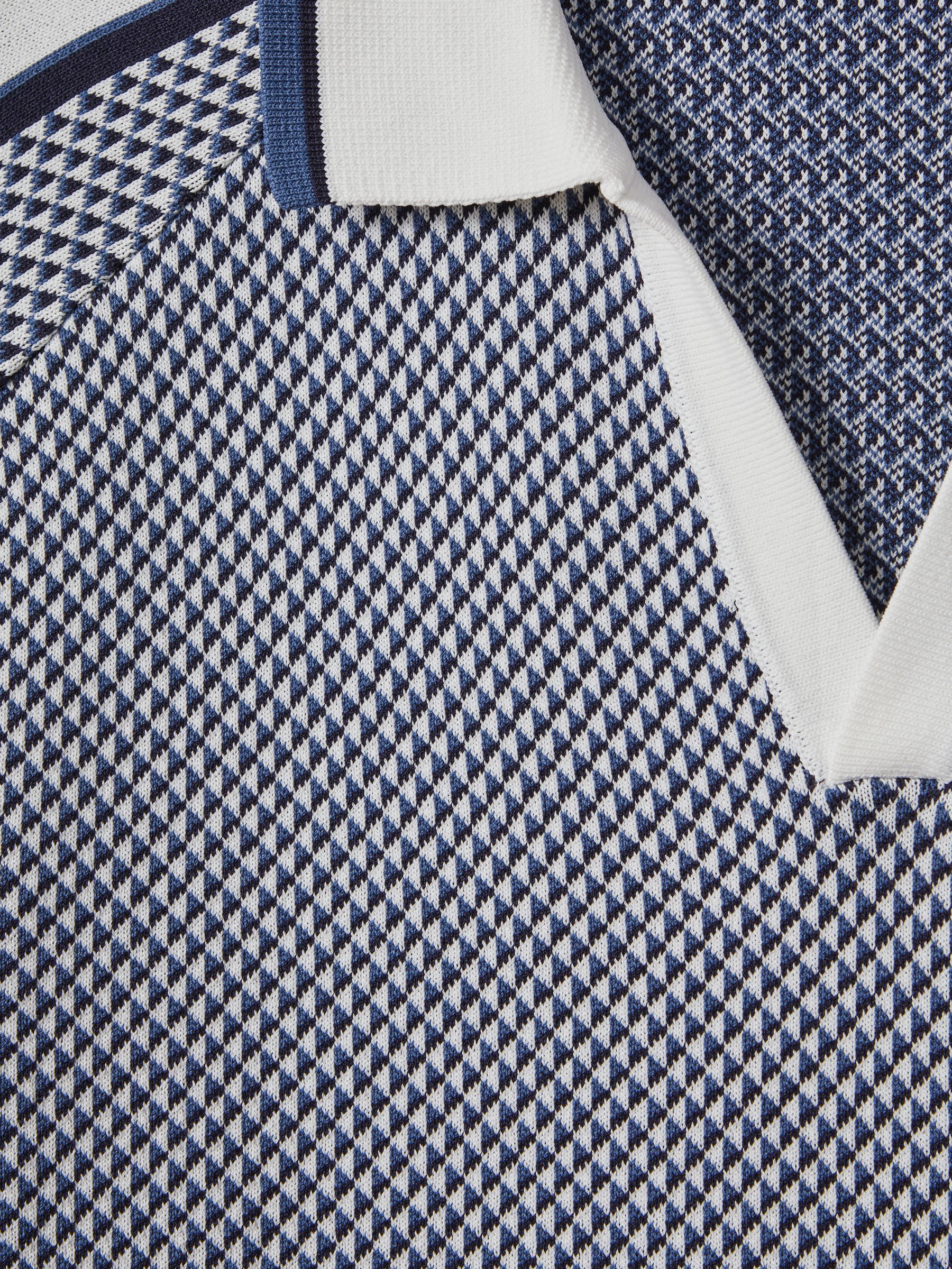Geometric Design Open-Collar Shirt in Airforce Blue - Image 6 of 6