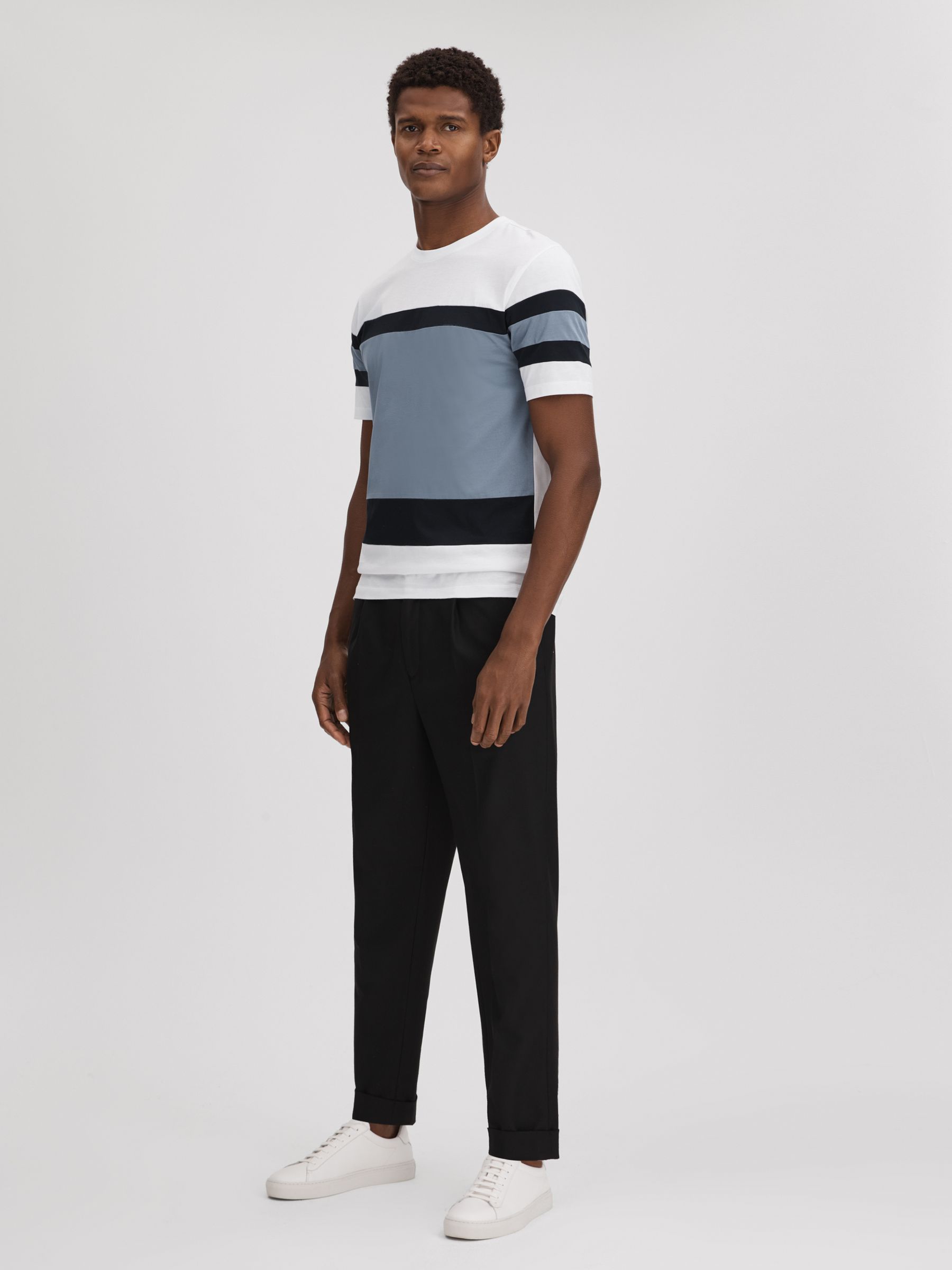 Mercerised Cotton Crew Neck T-Shirt in Airforce Blue Multi - Image 3 of 5