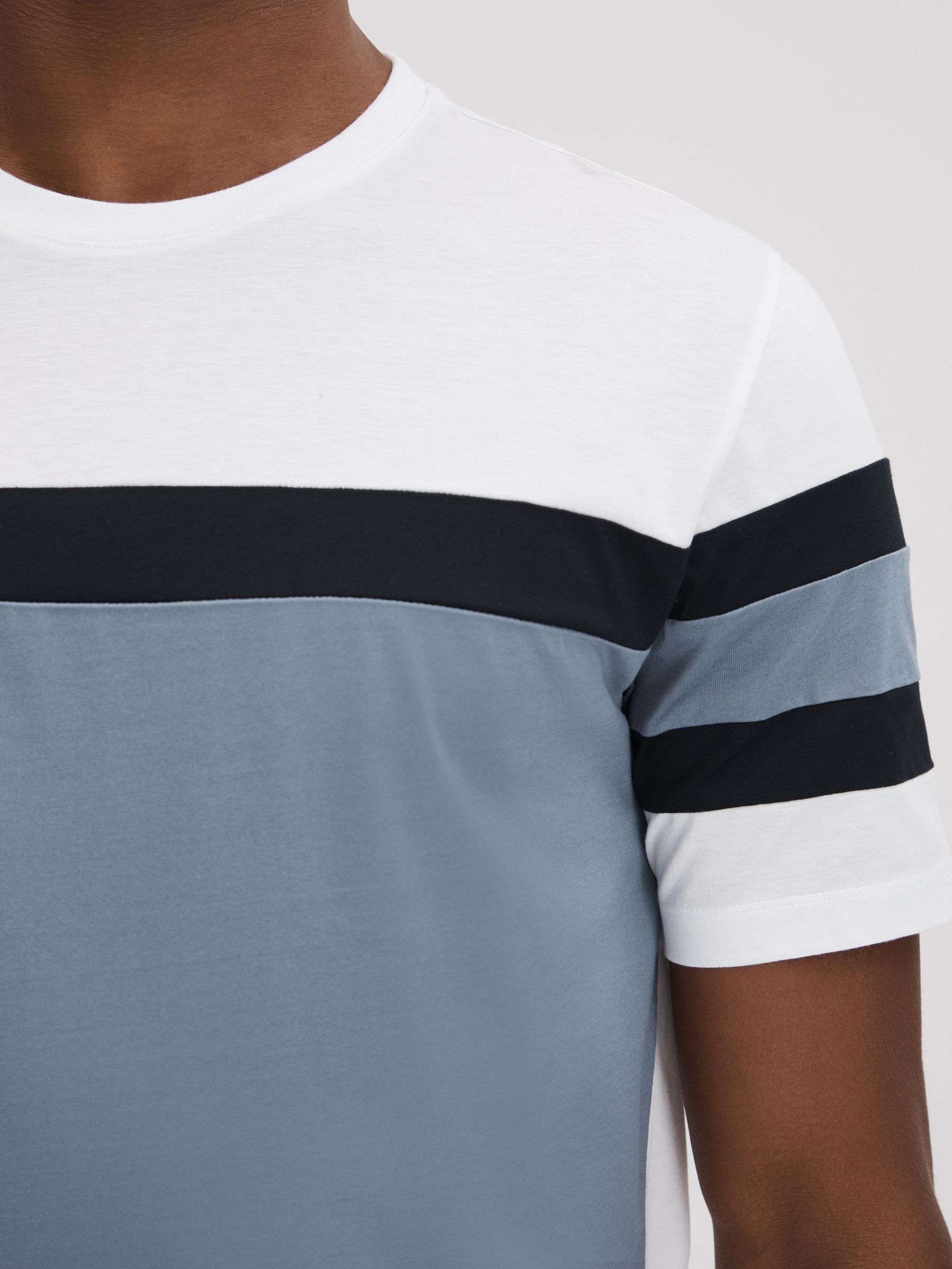 Mercerised Cotton Crew Neck T-Shirt in Airforce Blue Multi - Image 4 of 5