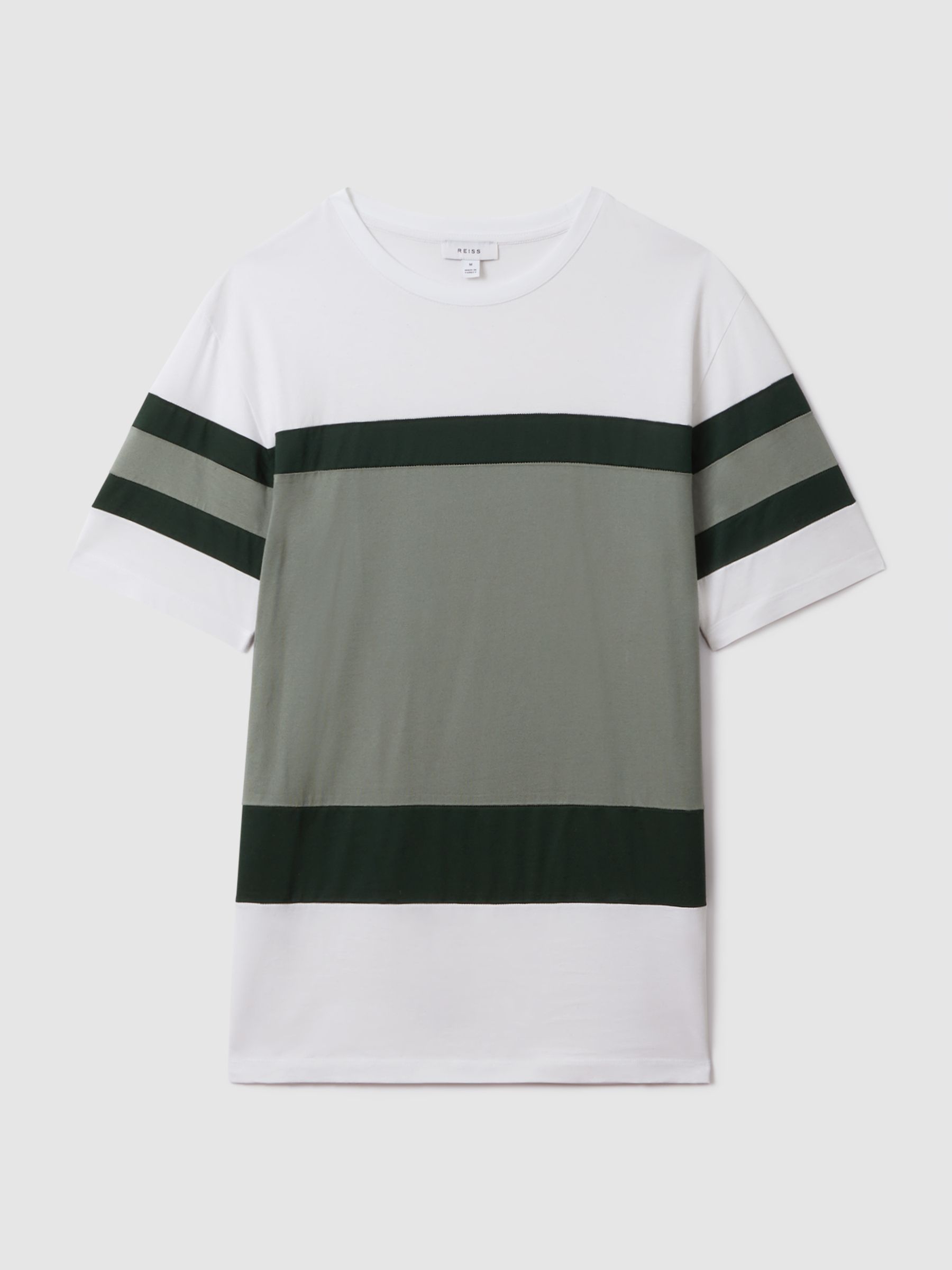 Mercerised Cotton Crew Neck T-Shirt in Sage Multi - Image 2 of 6