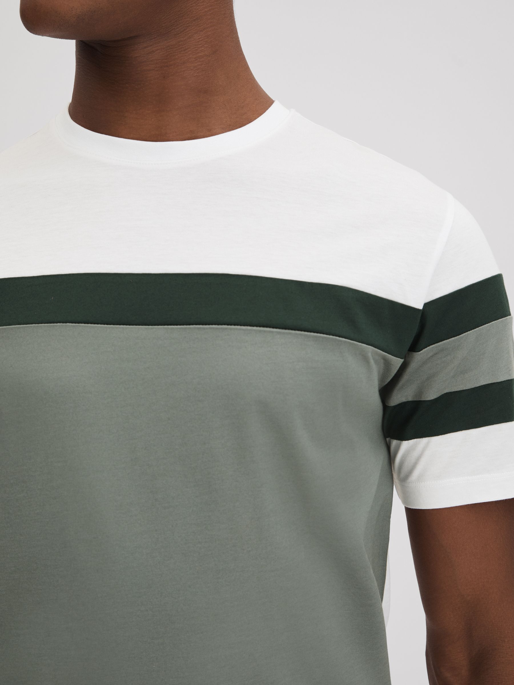 Mercerised Cotton Crew Neck T-Shirt in Sage Multi - Image 4 of 6