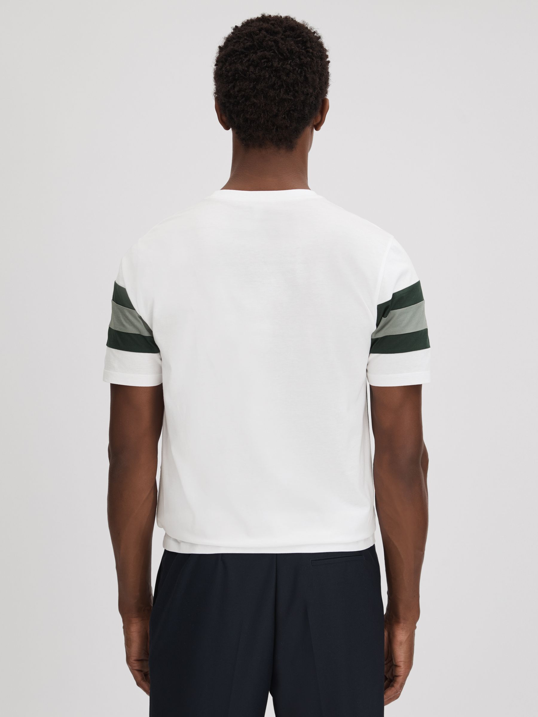 Mercerised Cotton Crew Neck T-Shirt in Sage Multi - Image 5 of 6