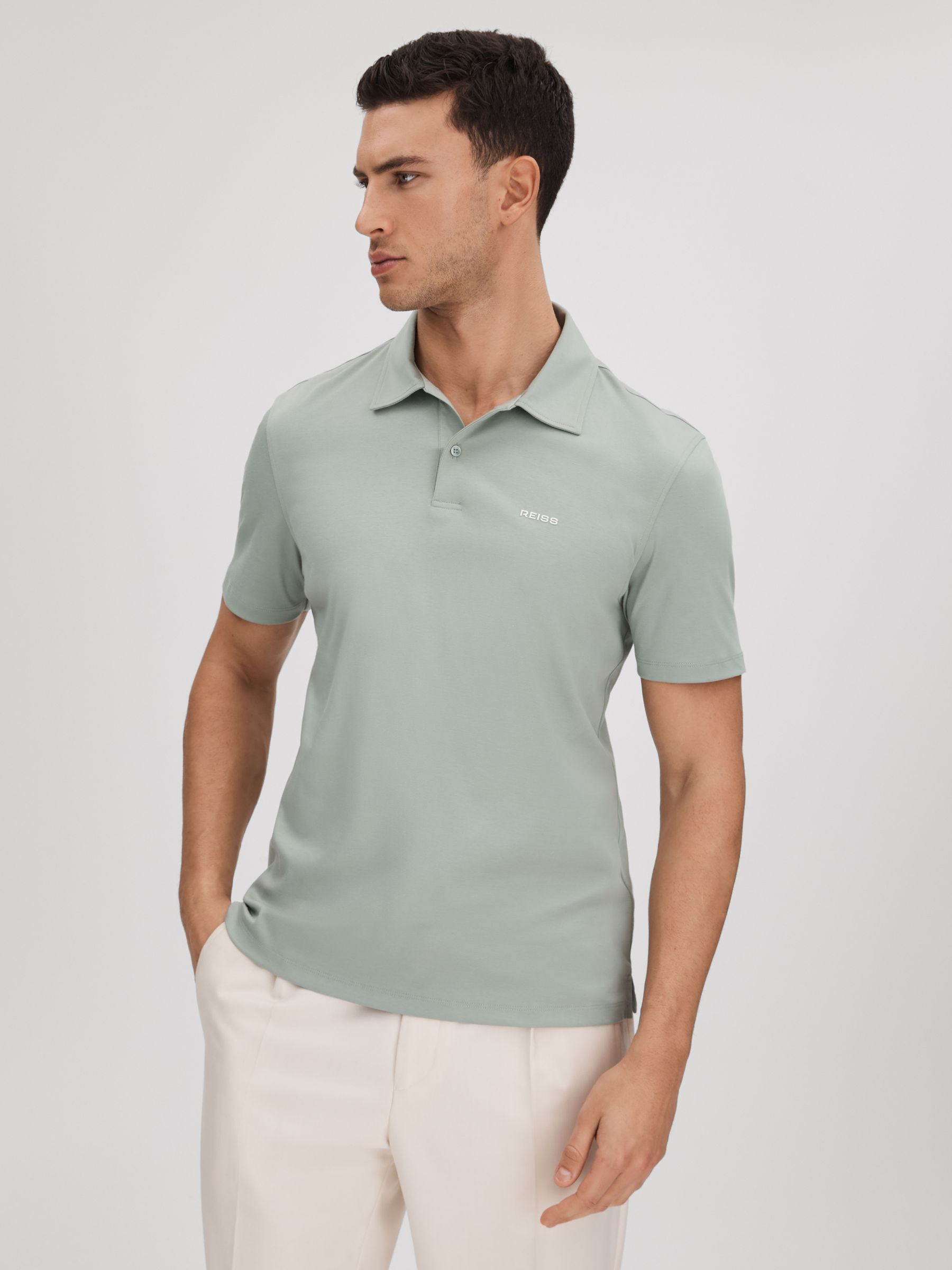 Slim Fit Cotton Polo Shirt in Sage - Image 1 of 6