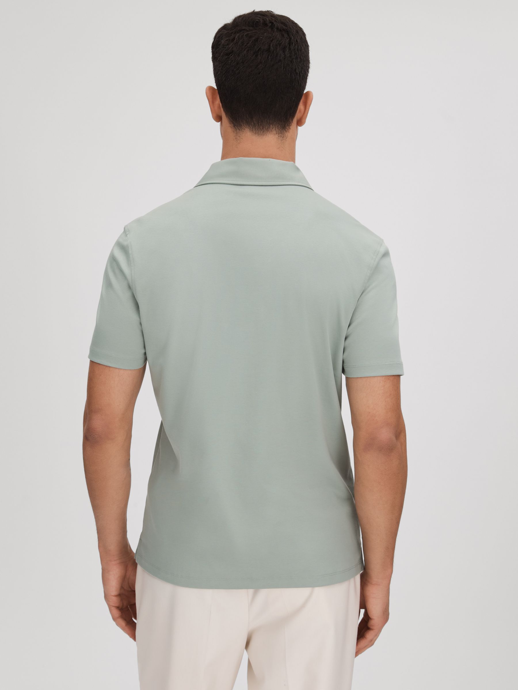 Slim Fit Cotton Polo Shirt in Sage - Image 5 of 6