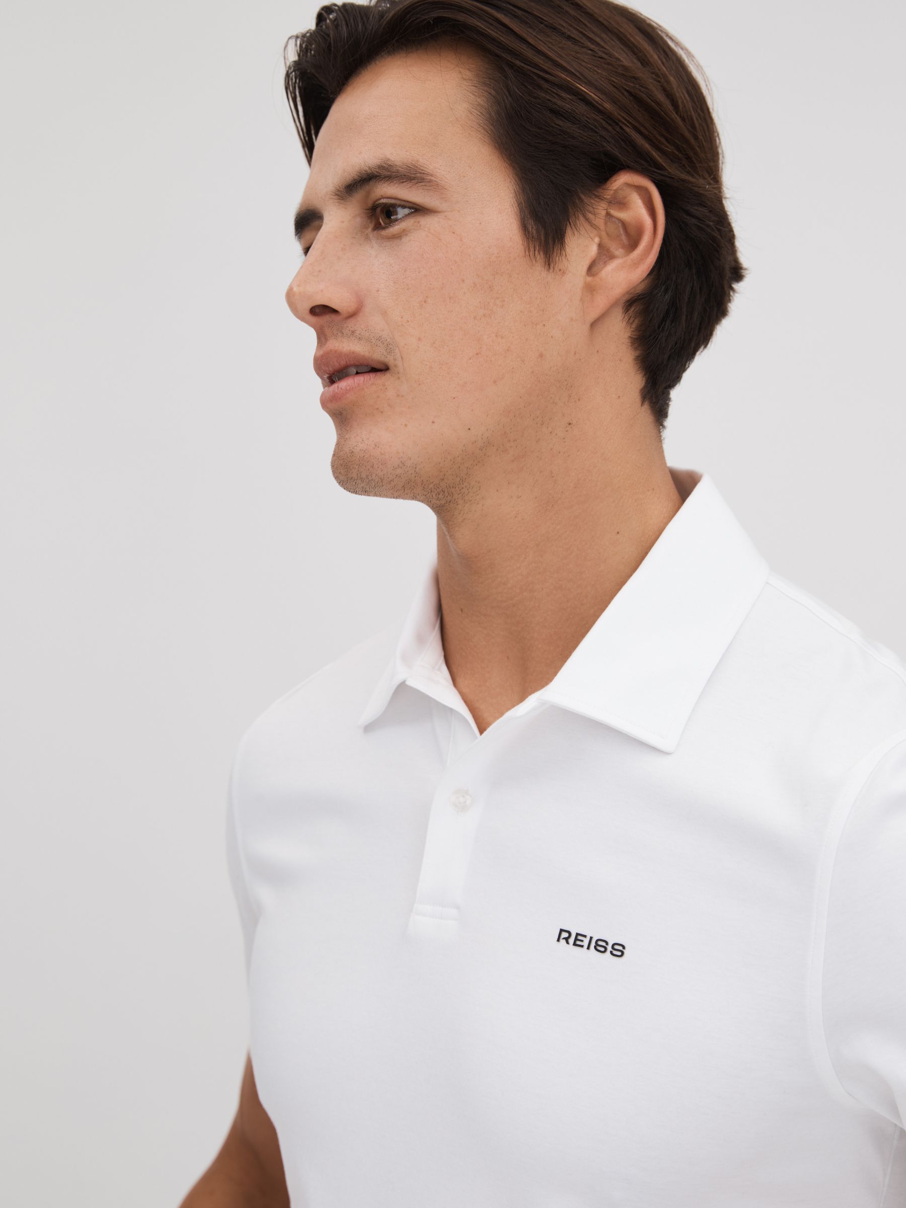 Slim Fit Cotton Polo Shirt in White - Image 1 of 6