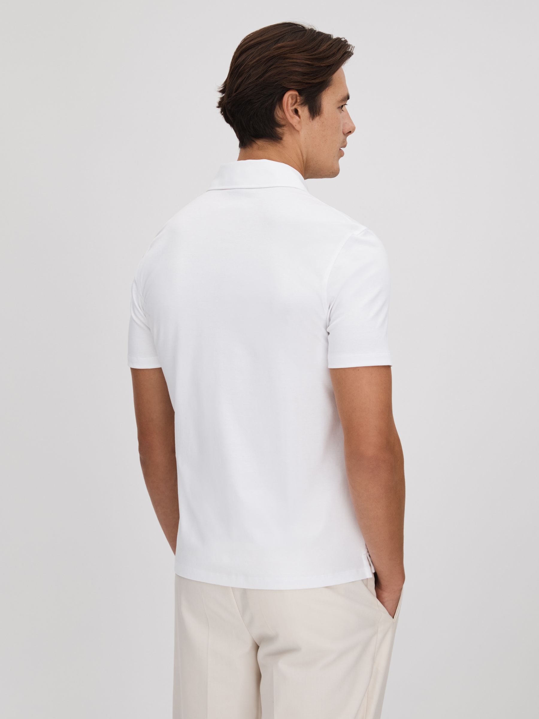Slim Fit Cotton Polo Shirt in White - Image 5 of 6