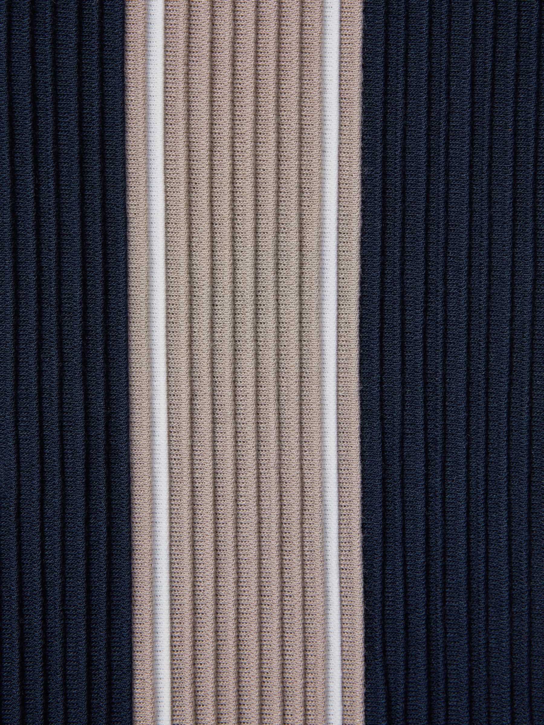 Slim Fit Ribbed Cuban Collar Shirt in Navy/Camel - Image 6 of 6